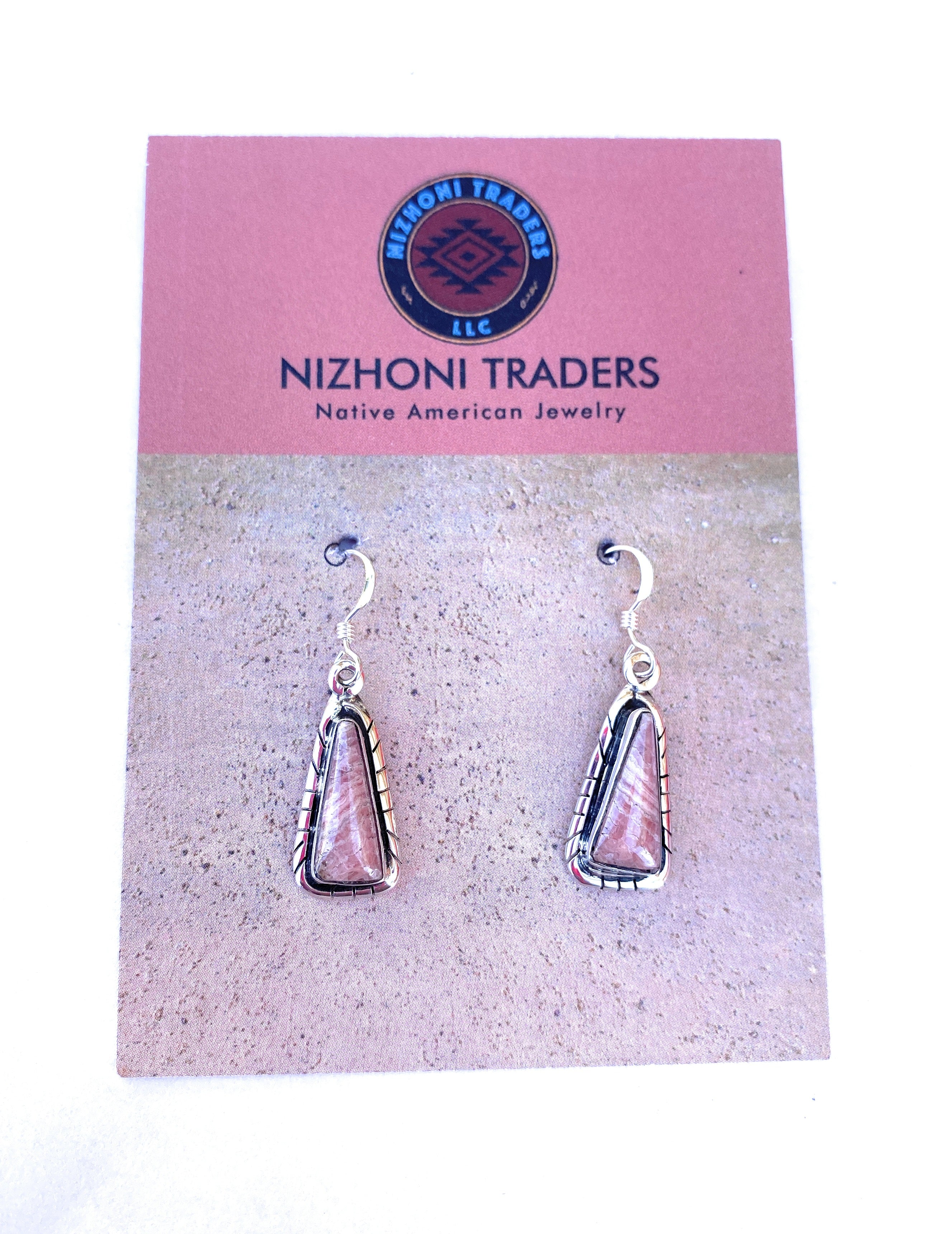 Navajo Sterling Silver & Rhodochrosite Dangle Earrings