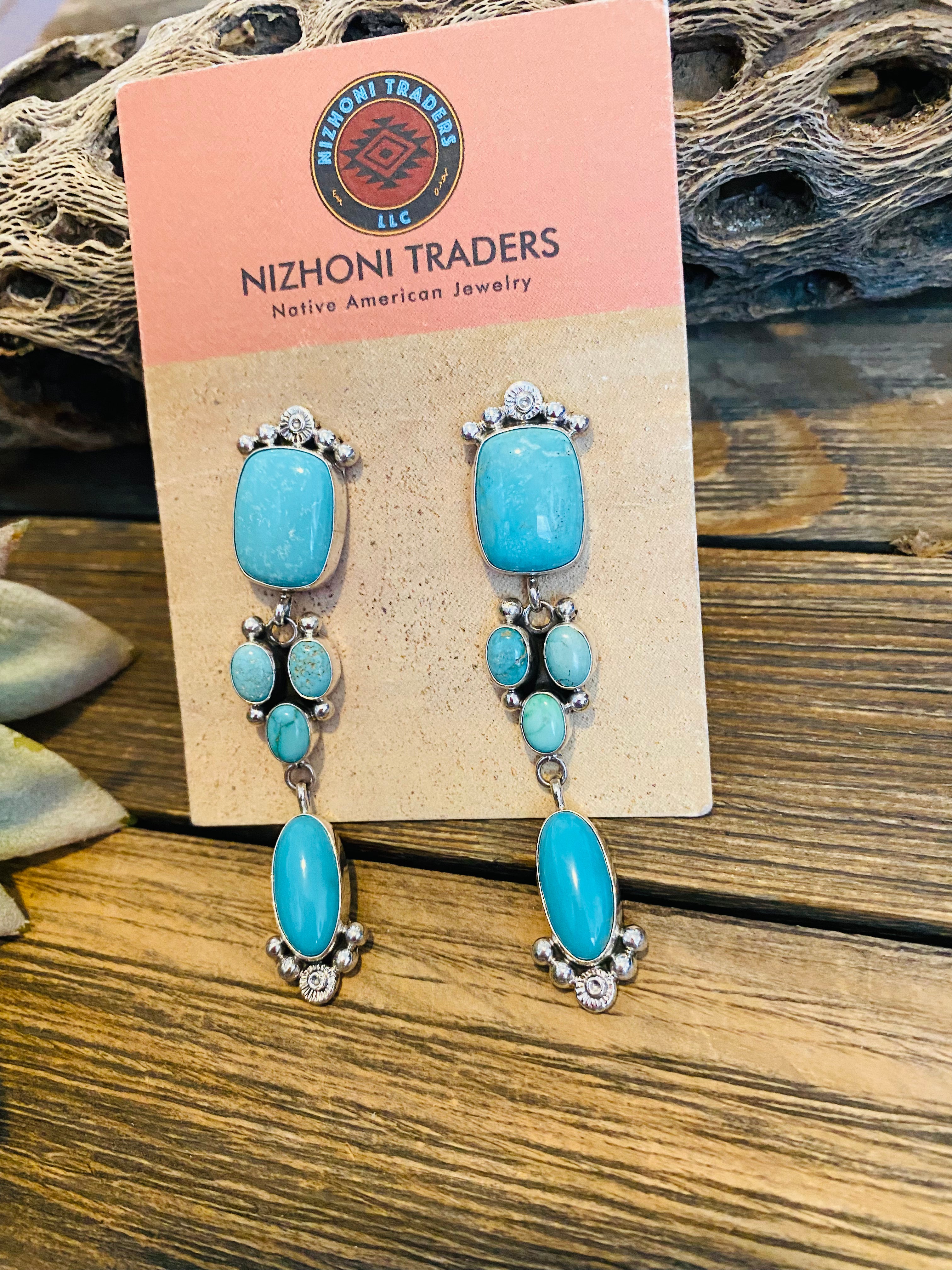 Navajo Turquoise & Sterling Silver Dangle Earrings