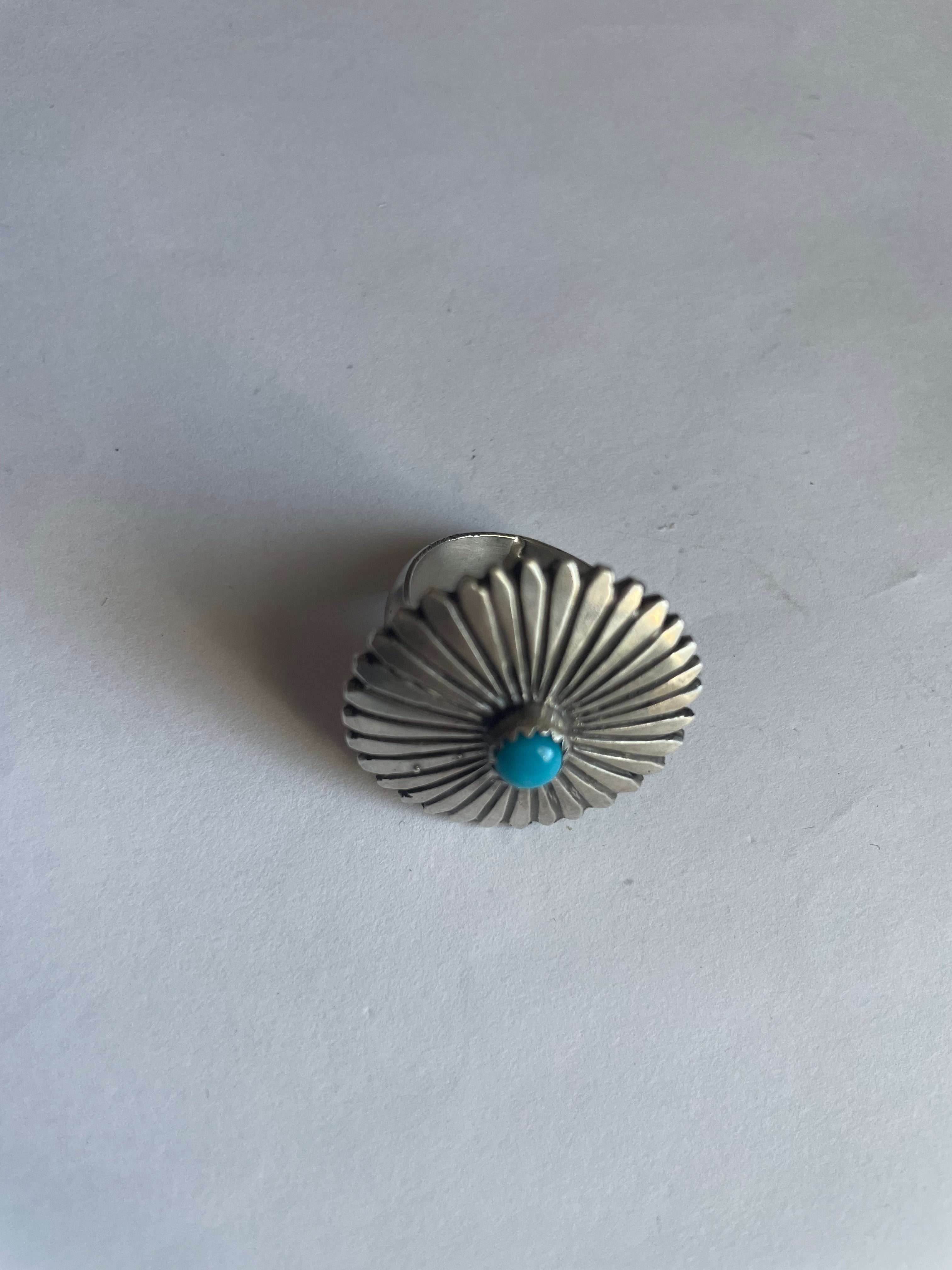 Navajo Turquoise And Sterling Silver Flower Ring