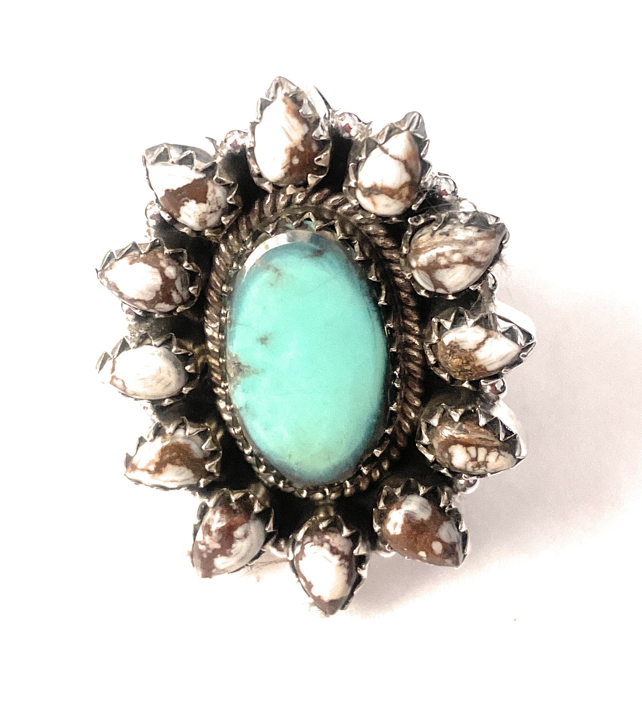 Handmade Sterling Silver, Wild Horse & Turquoise Cluster Adjustable Ring