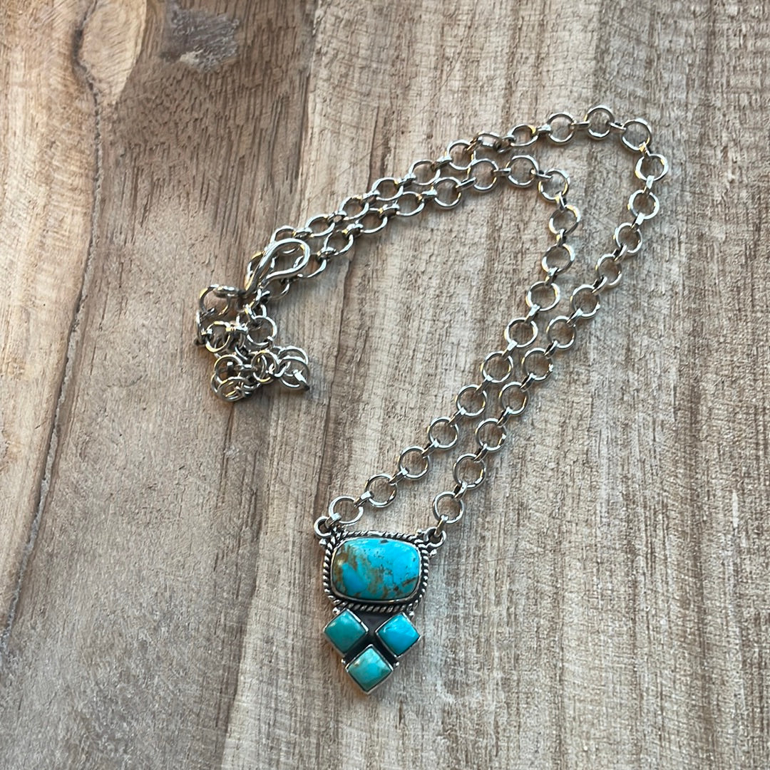 Handmade Sterling Silver and Turquoise Necklace Signed Nizhoni