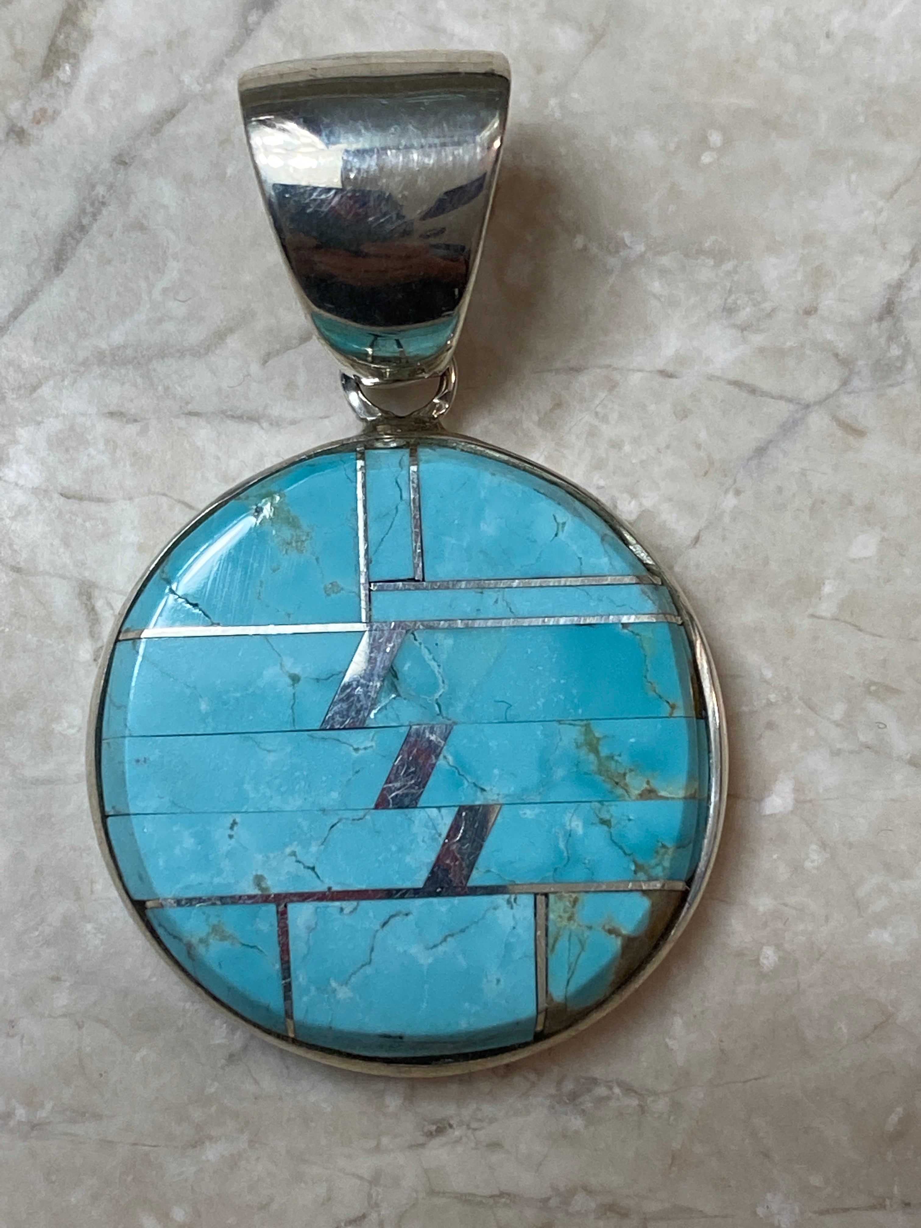 Navajo Turquoise 8 & Sterling Silver Circle Pendanta