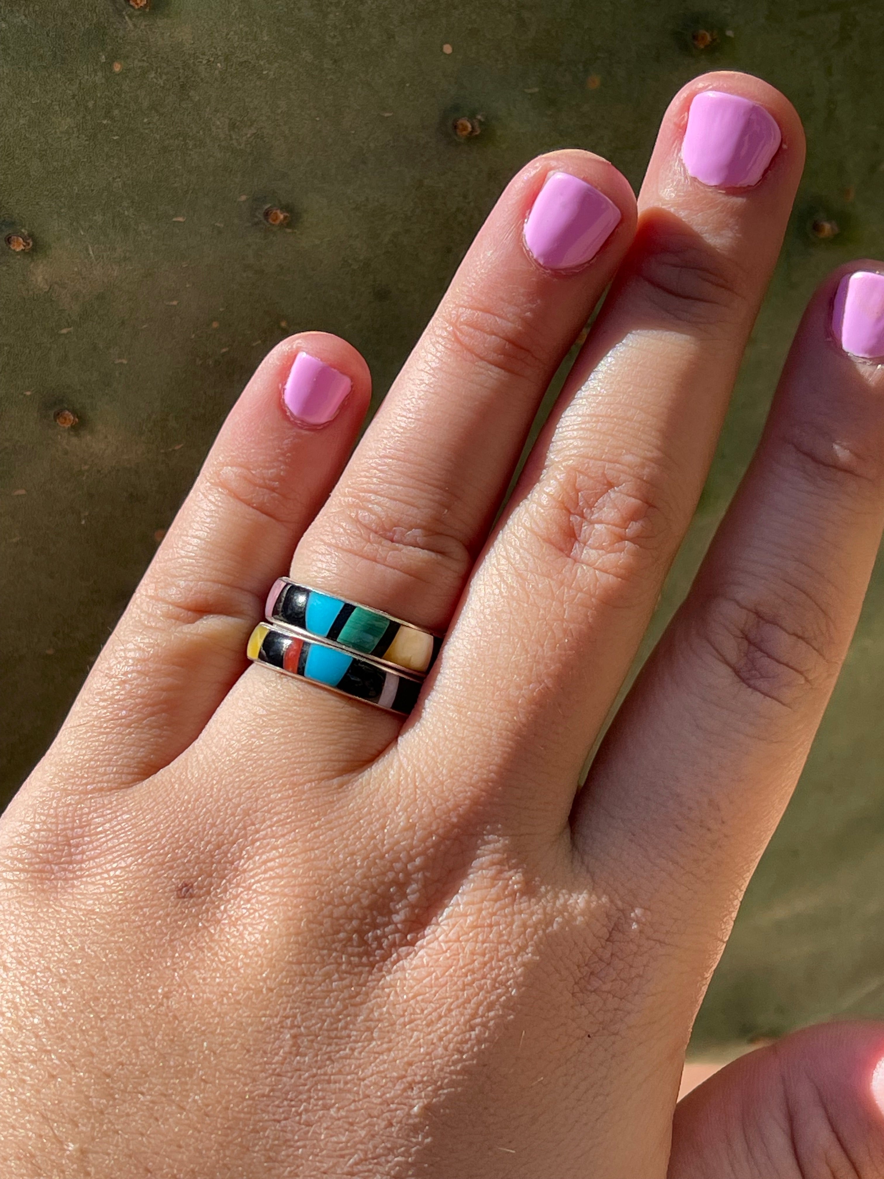 Handcrafted Multistone and Sterling Silver Inlay Stacker