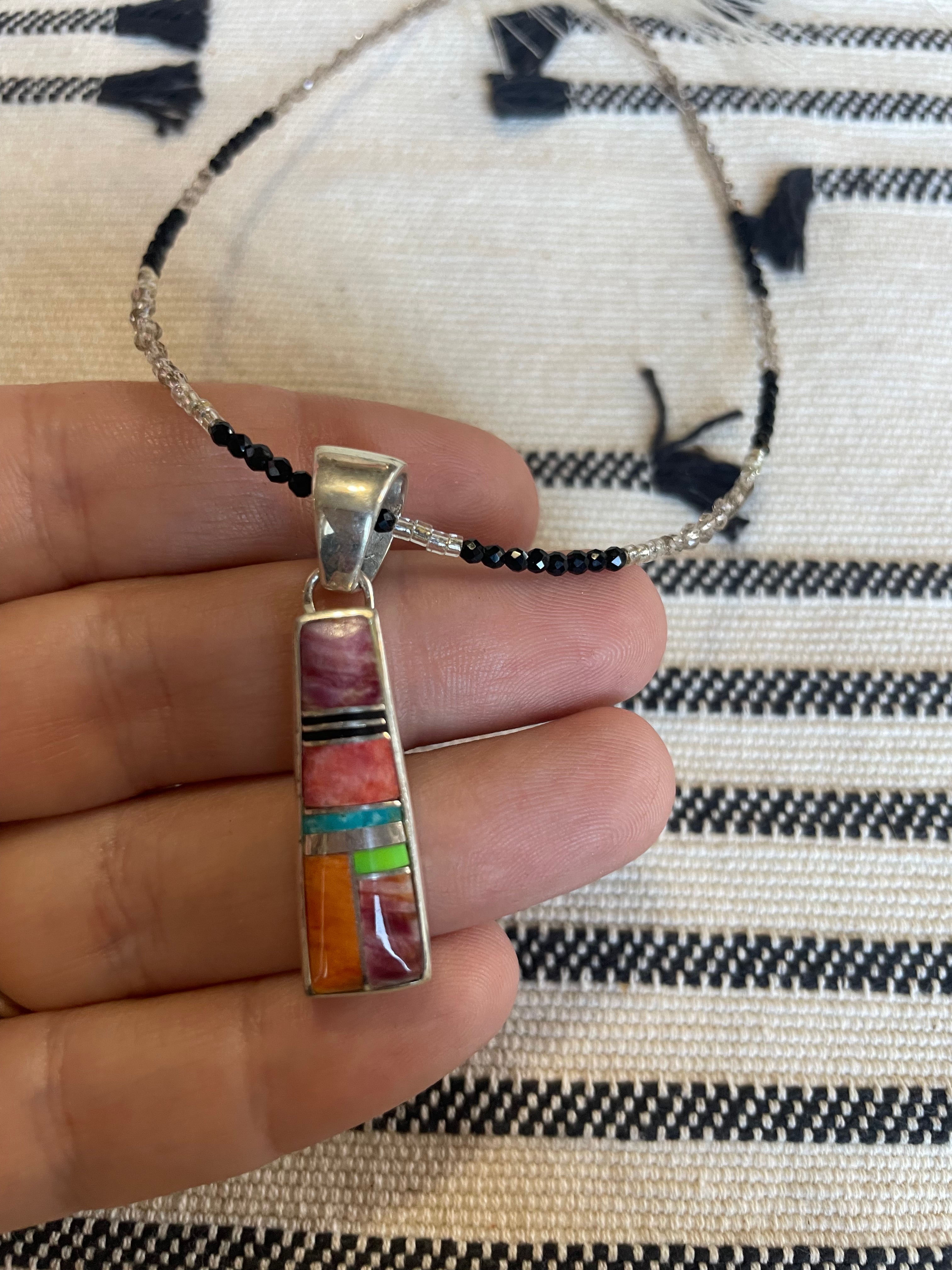 Navajo Multi Stone Inlay & Sterling Silver Pendant