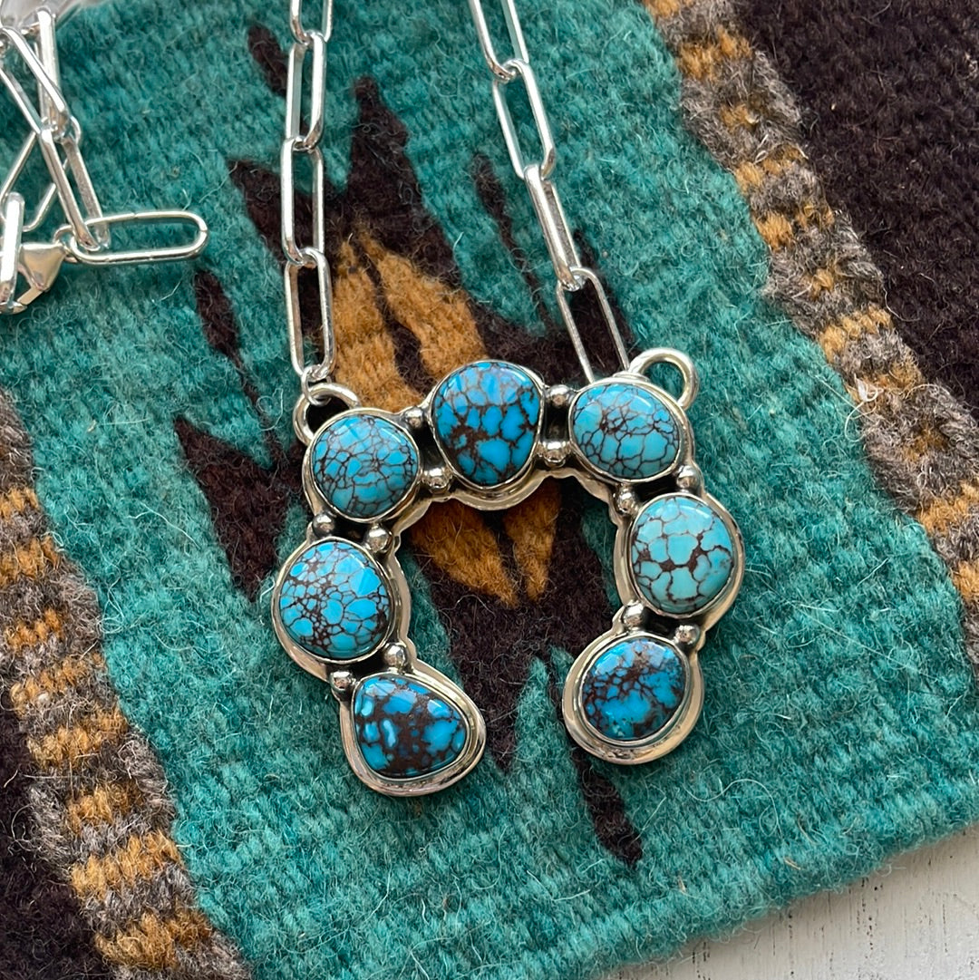 Navajo Sterling Silver & Turquoise Naja Necklace Signed