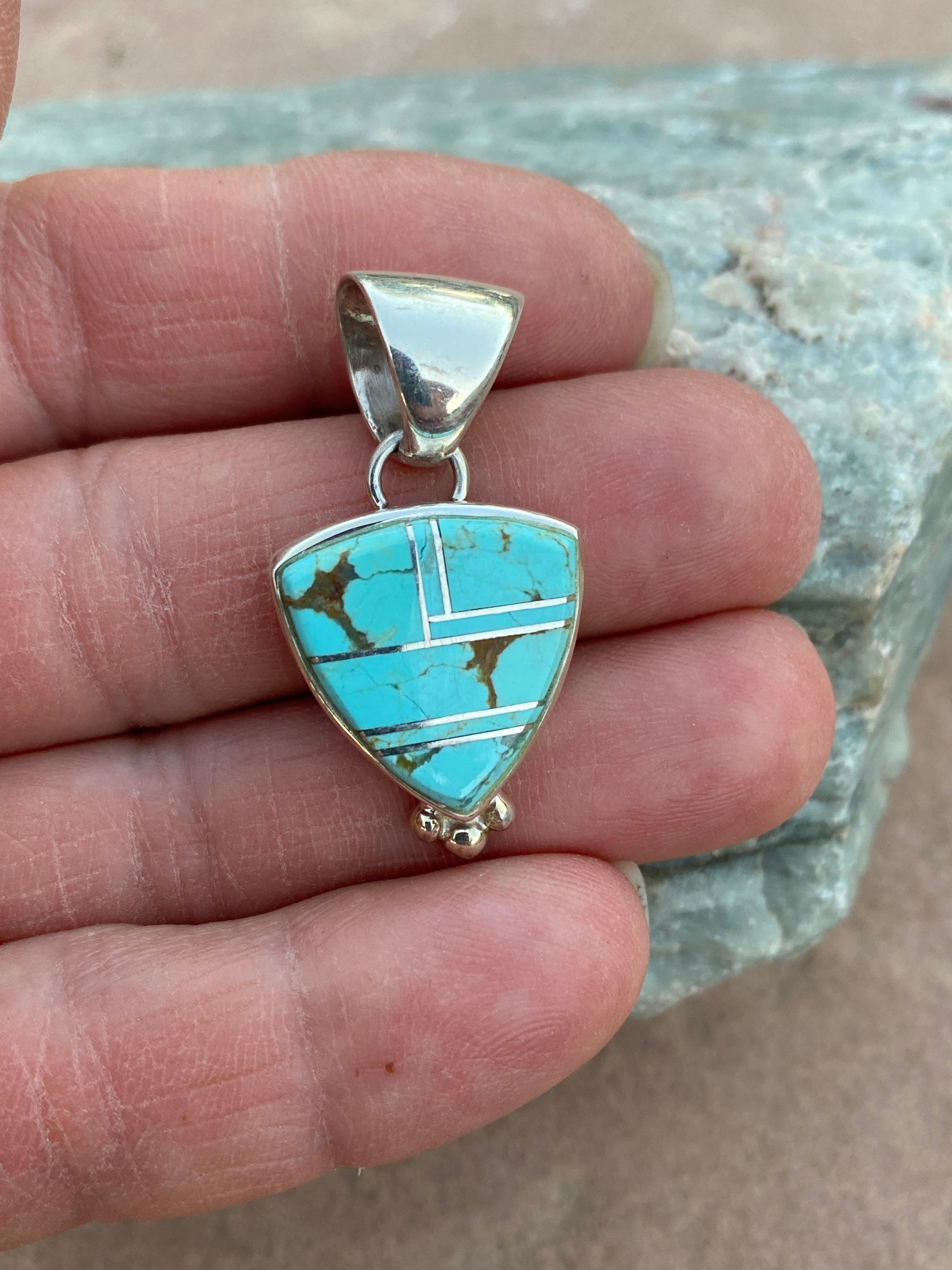 Navajo Turquoise 8 & Sterling Silver Triangle Pendant