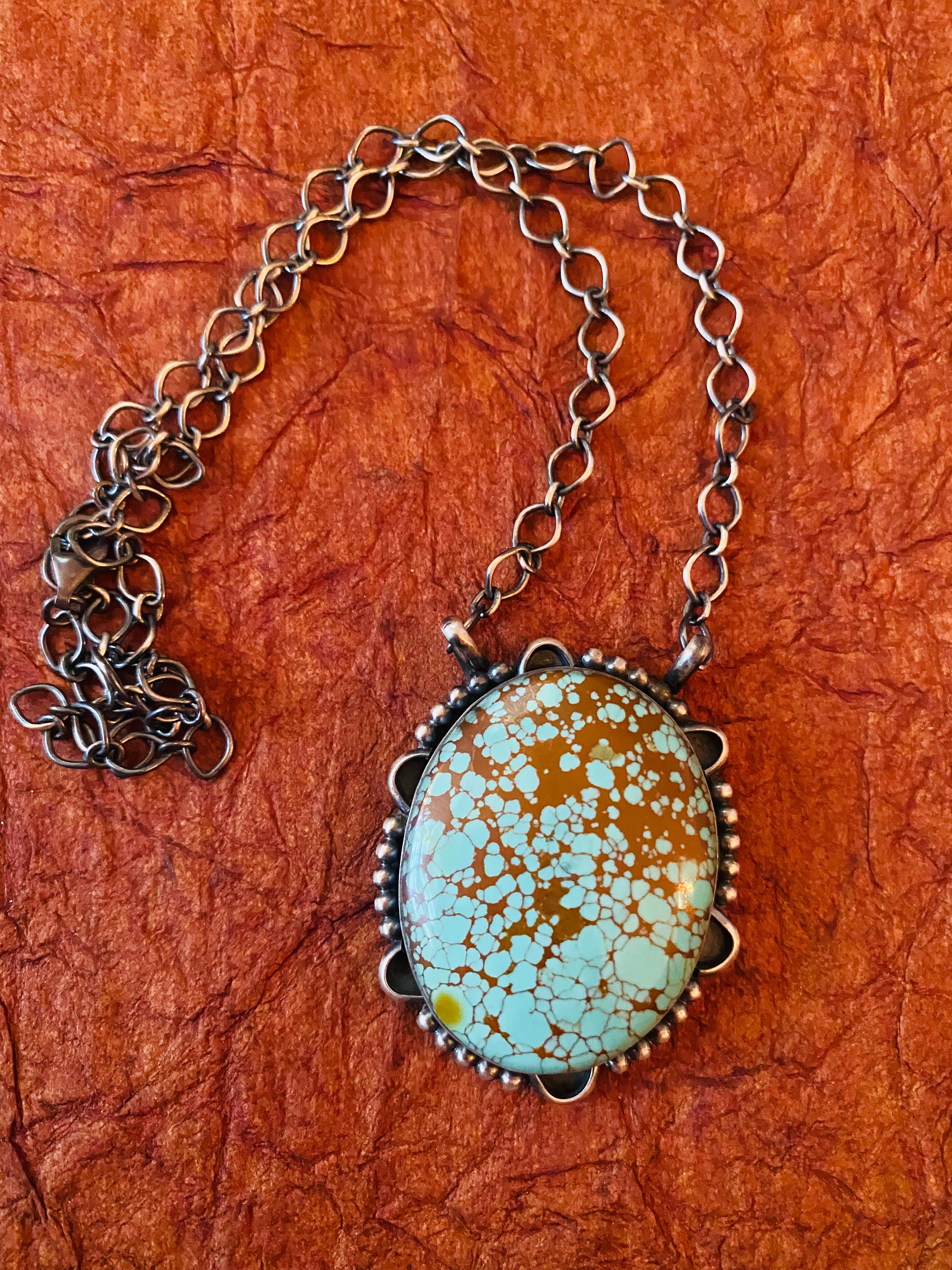 Navajo Sterling Silver & Number 8 Turquoise Necklace