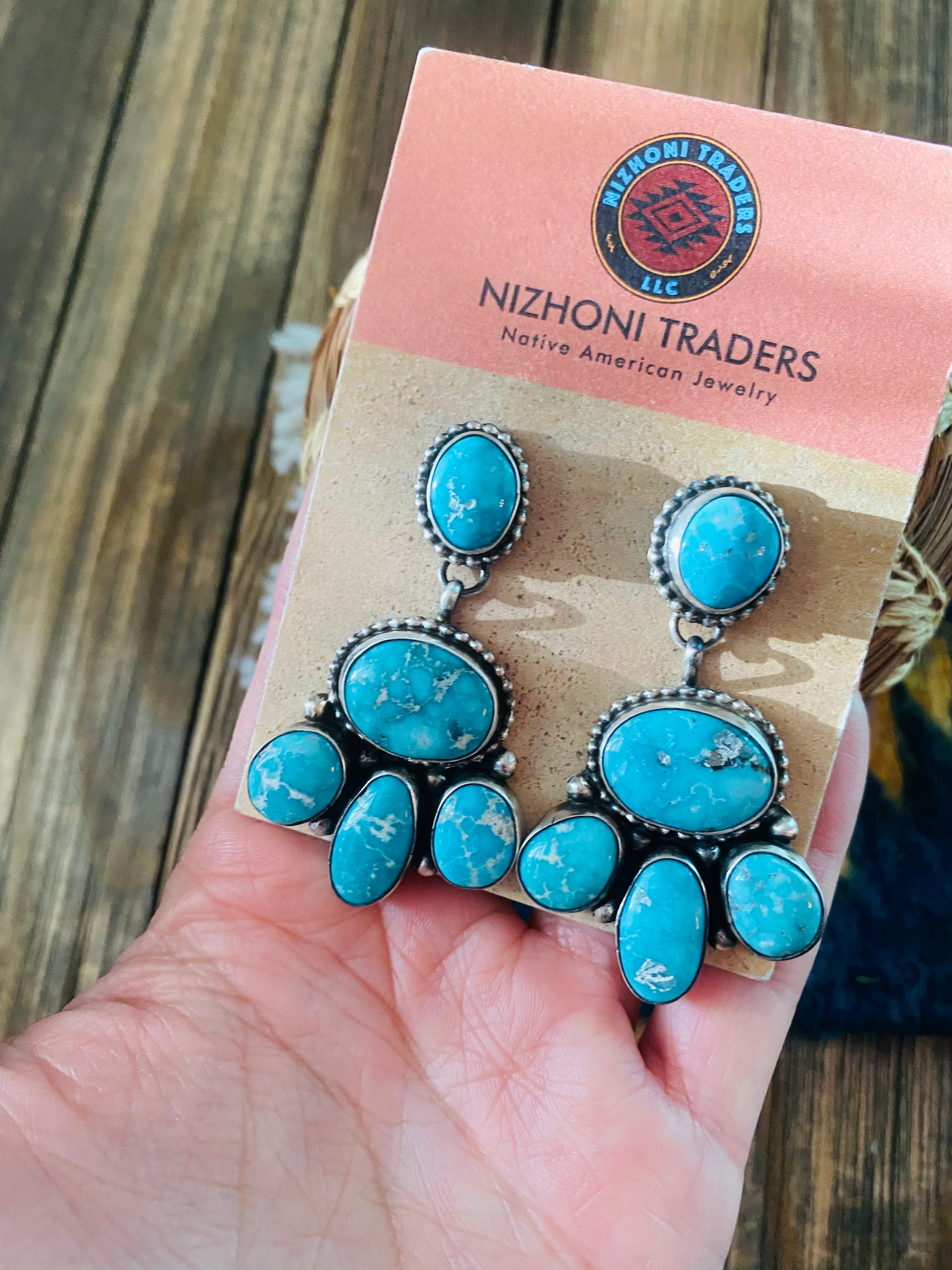 Navajo Sterling Silver & Sonoran Mountain Turquoise Dangle Earrings