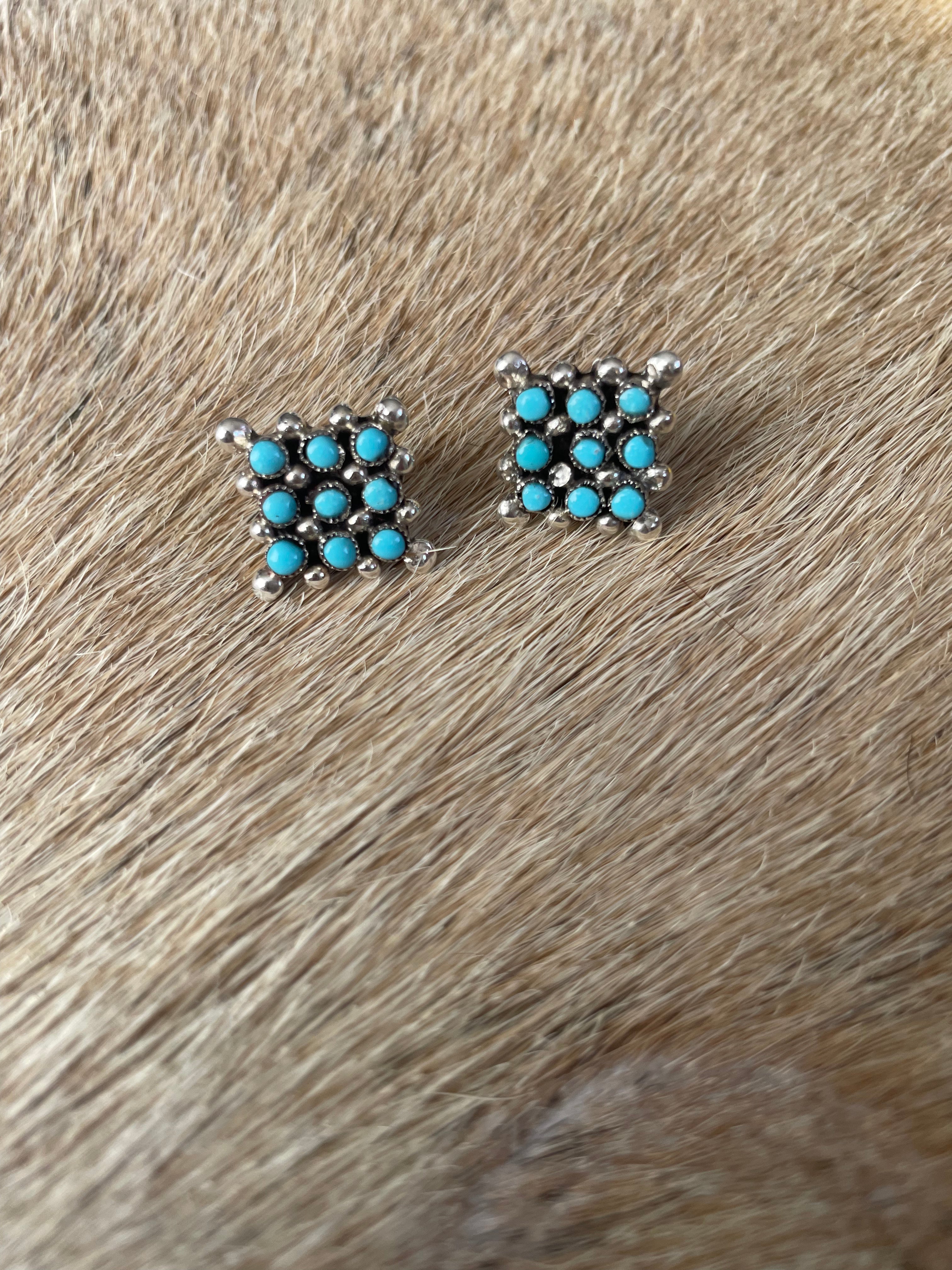 Zuni Turquoise Sterling Silver Snake Eye Earrings