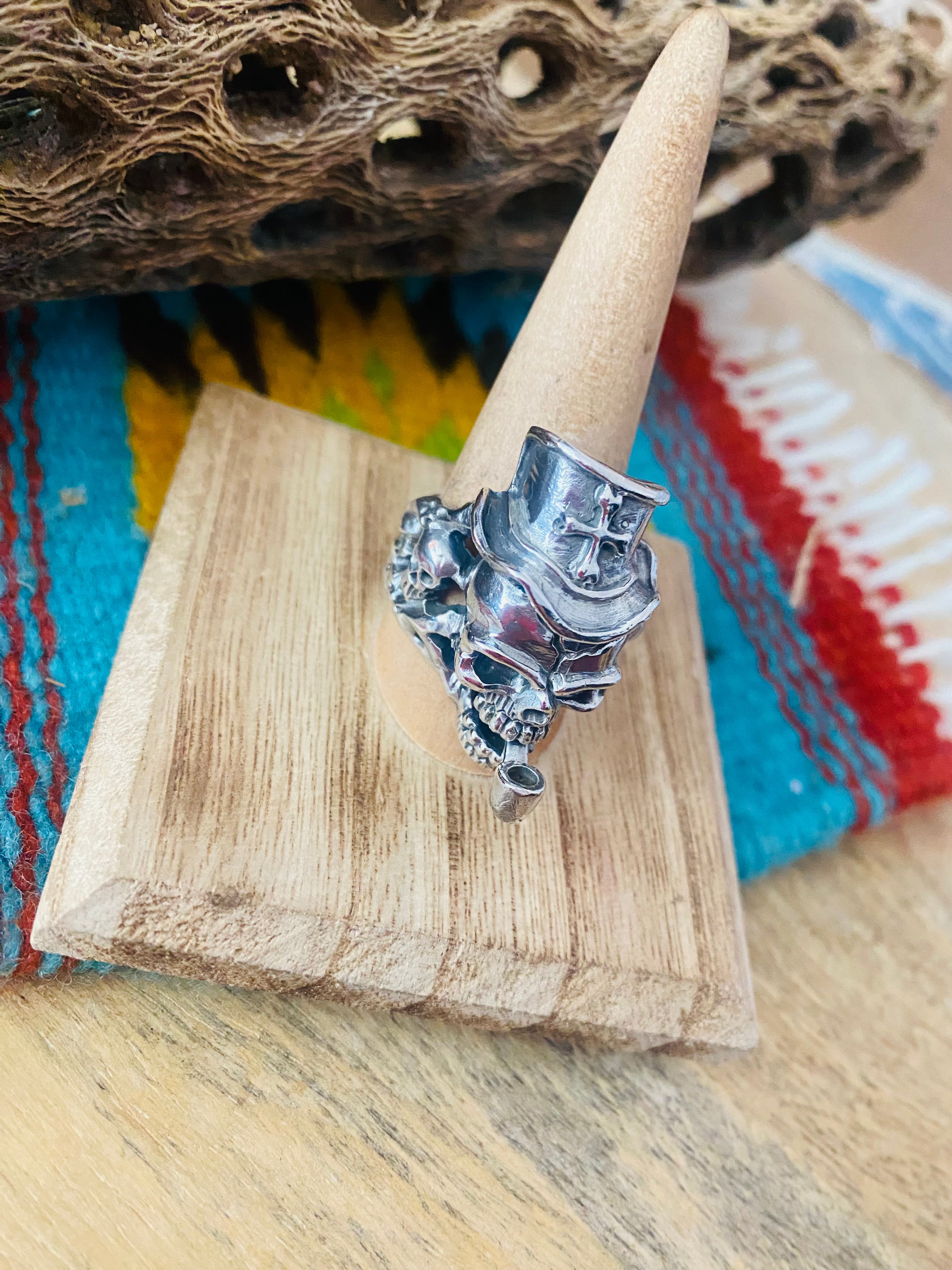 Handmade Sterling Silver Skull Ring Size 10.5