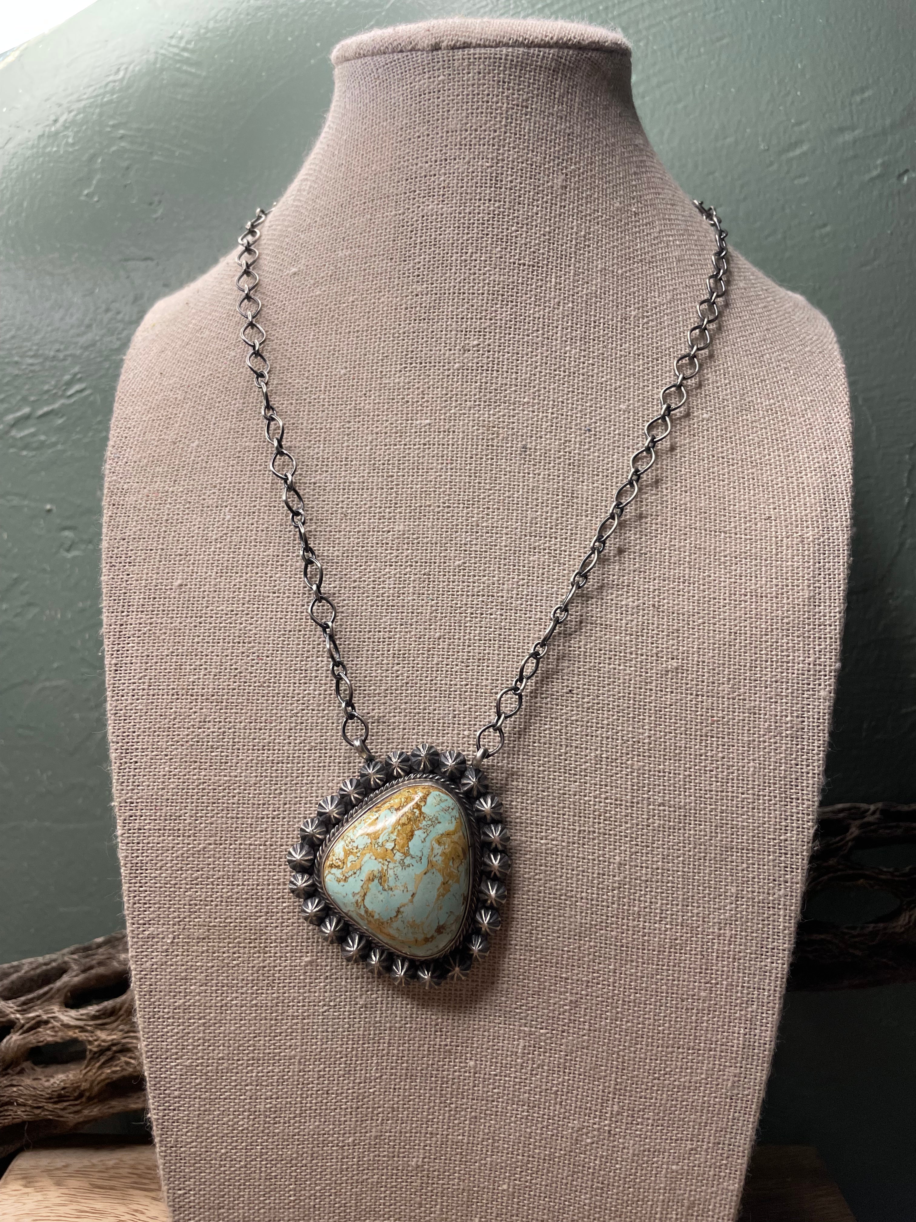 Navajo Sterling Silver And Turquoise Necklace By Tom Loy