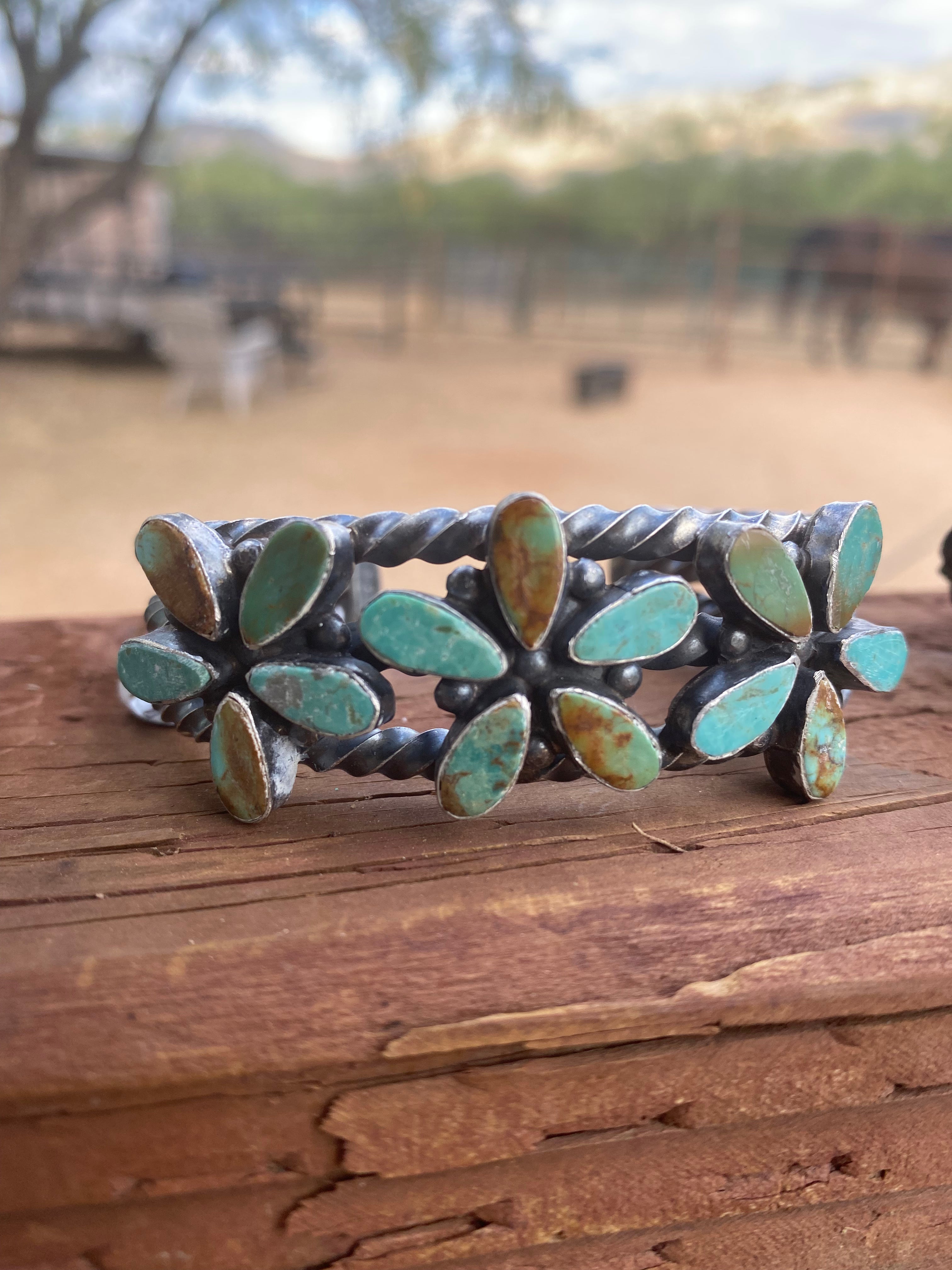 Navajo Jacqueline Silver Royston Turquoise & Sterling Cluster Cuff