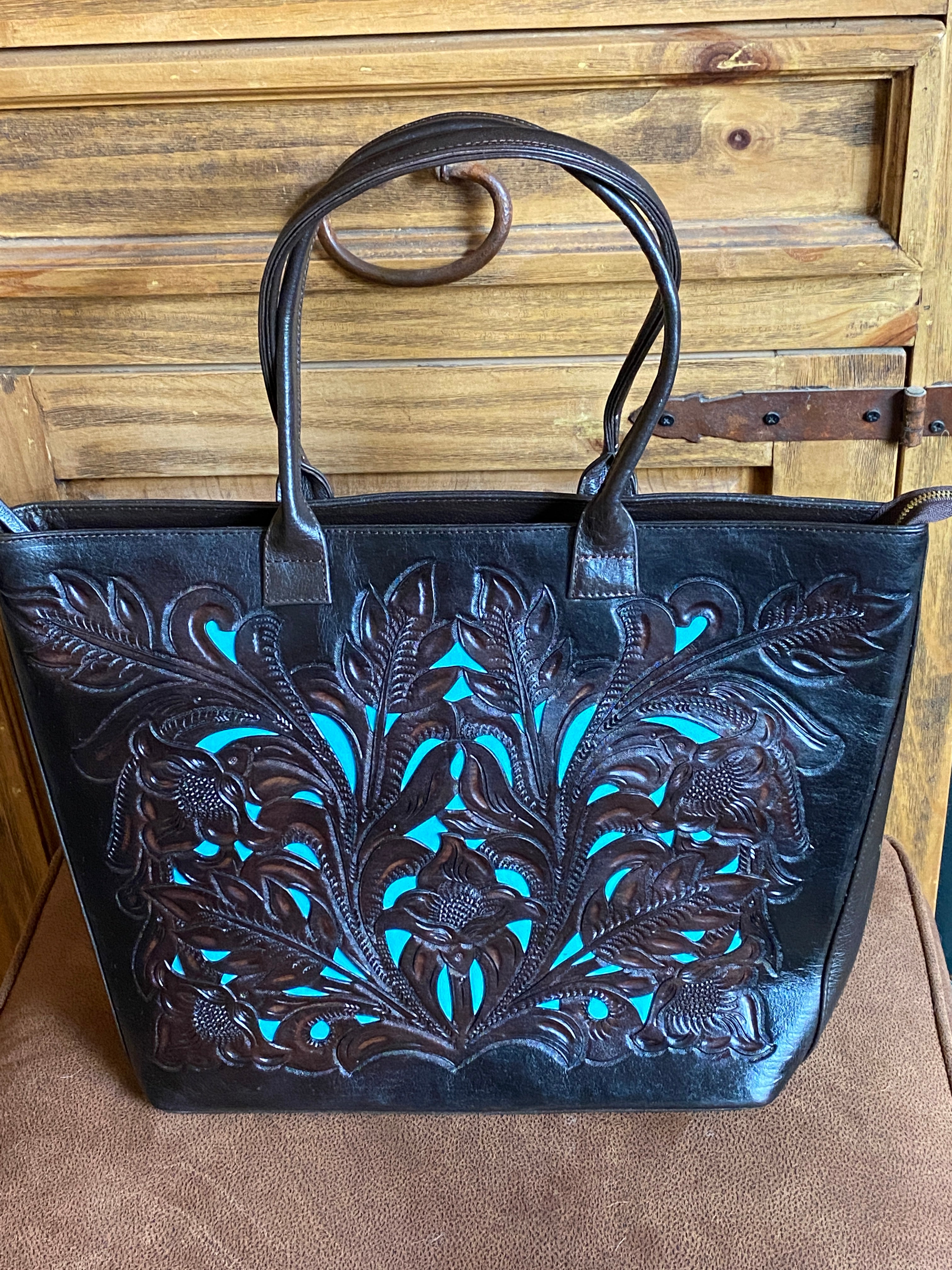 Rodeo Tooled Shopper Leather Purse Bag - Main Image