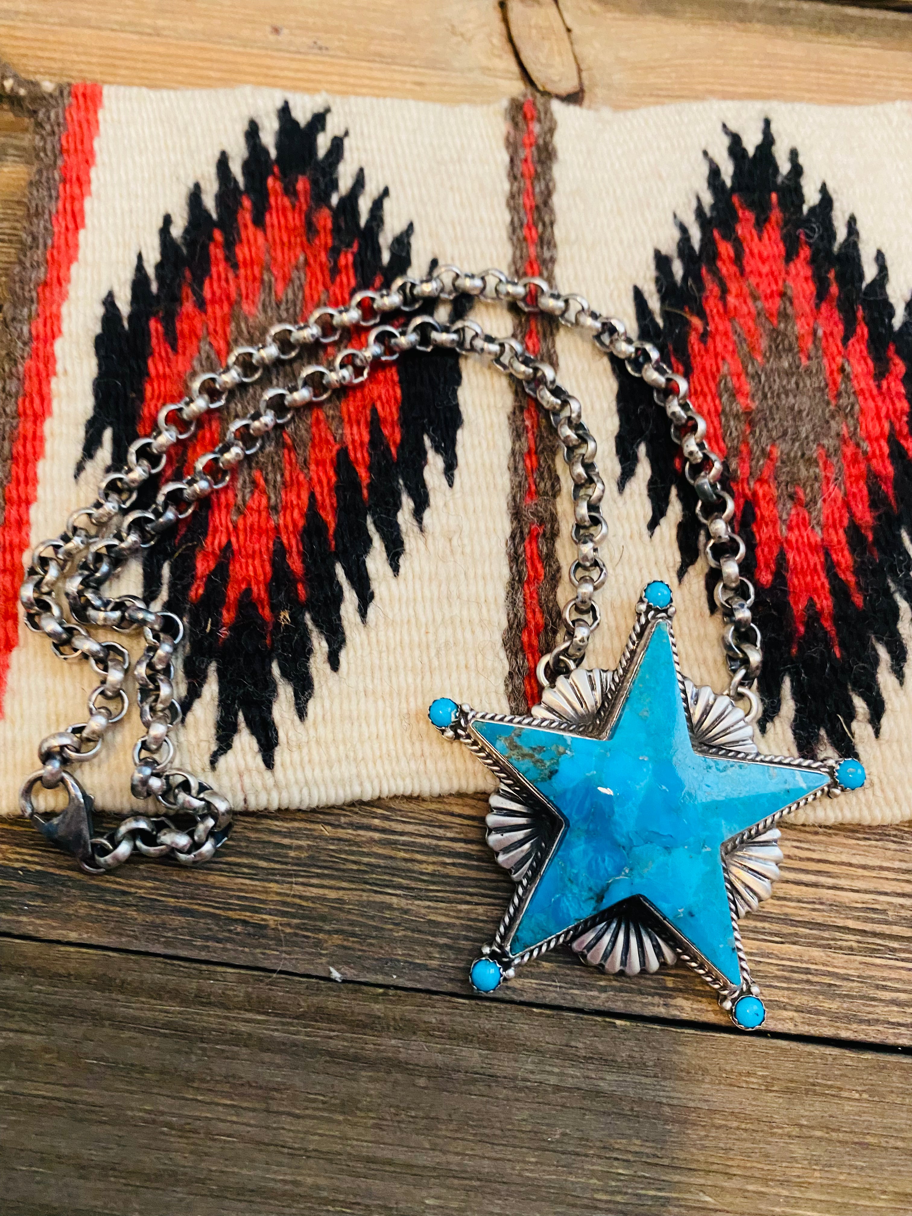 Navajo Turquoise & Sterling Silver Star Necklace Signed