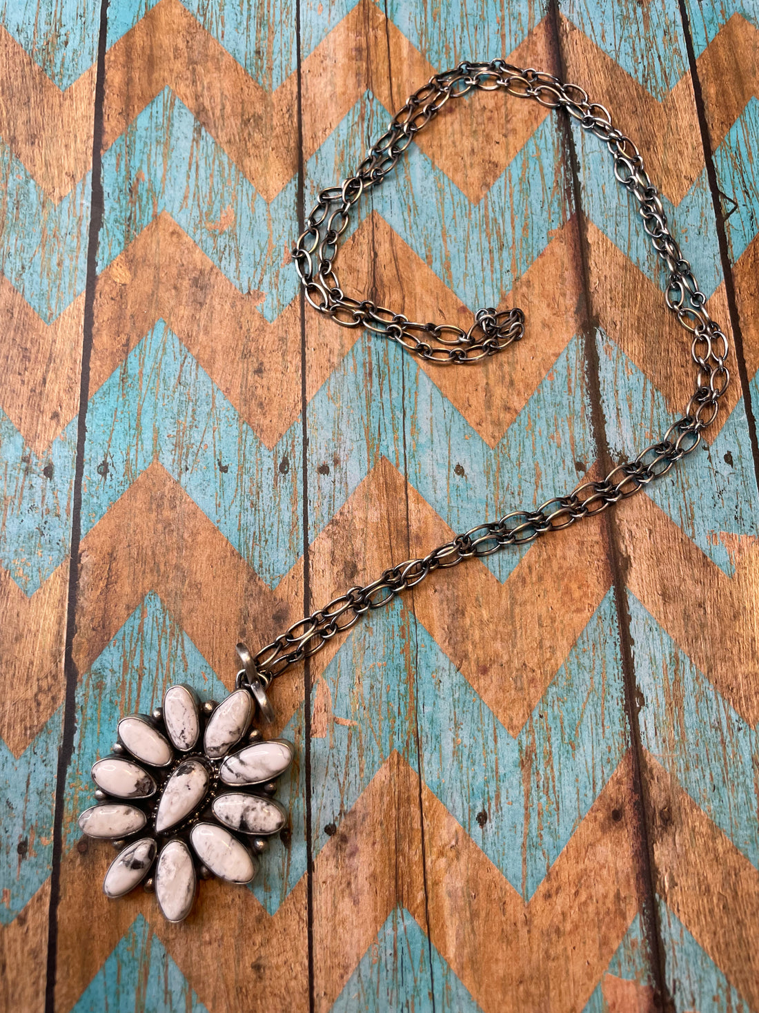 Handcrafted White Buffalo And Sterling Silver Necklace