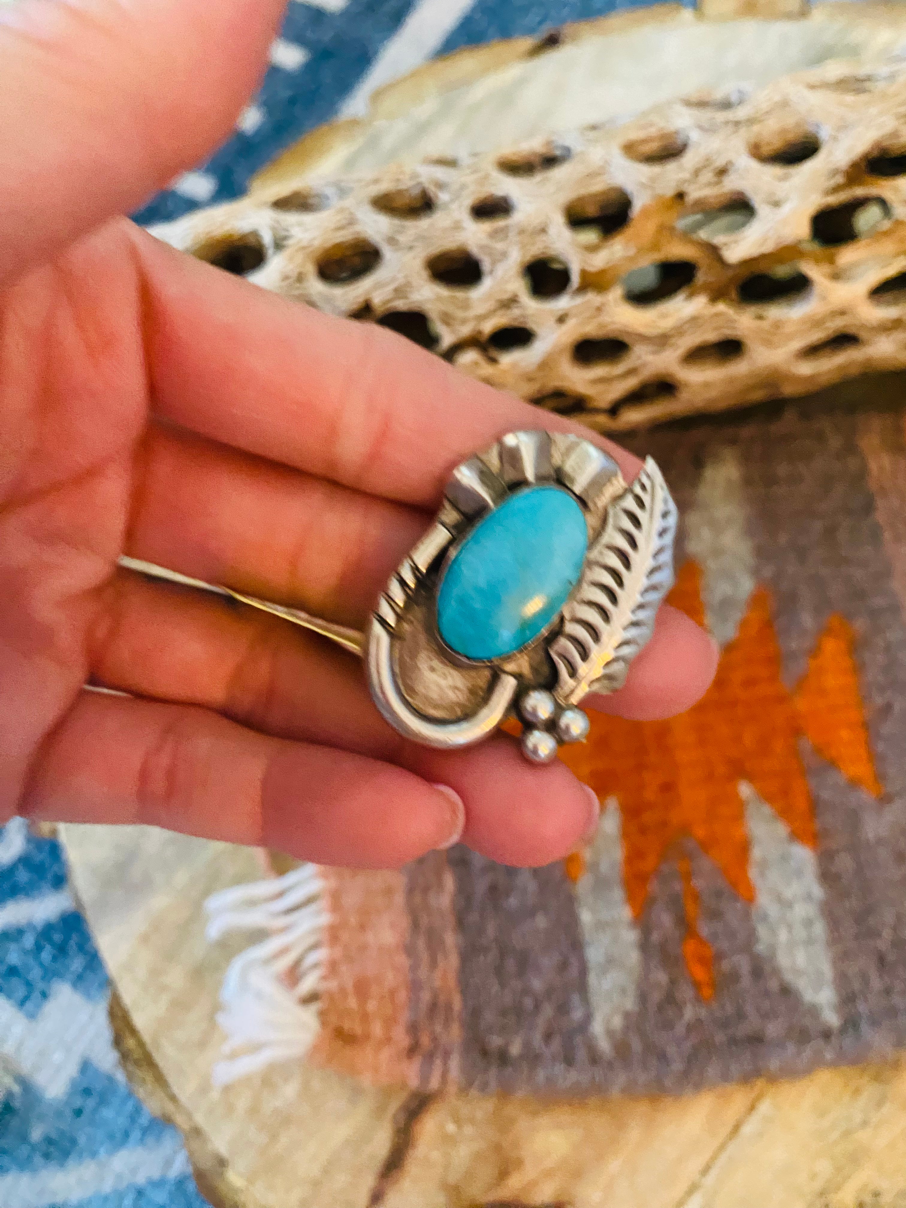 Vintage Navajo Turquoise & Sterling Silver Brooch