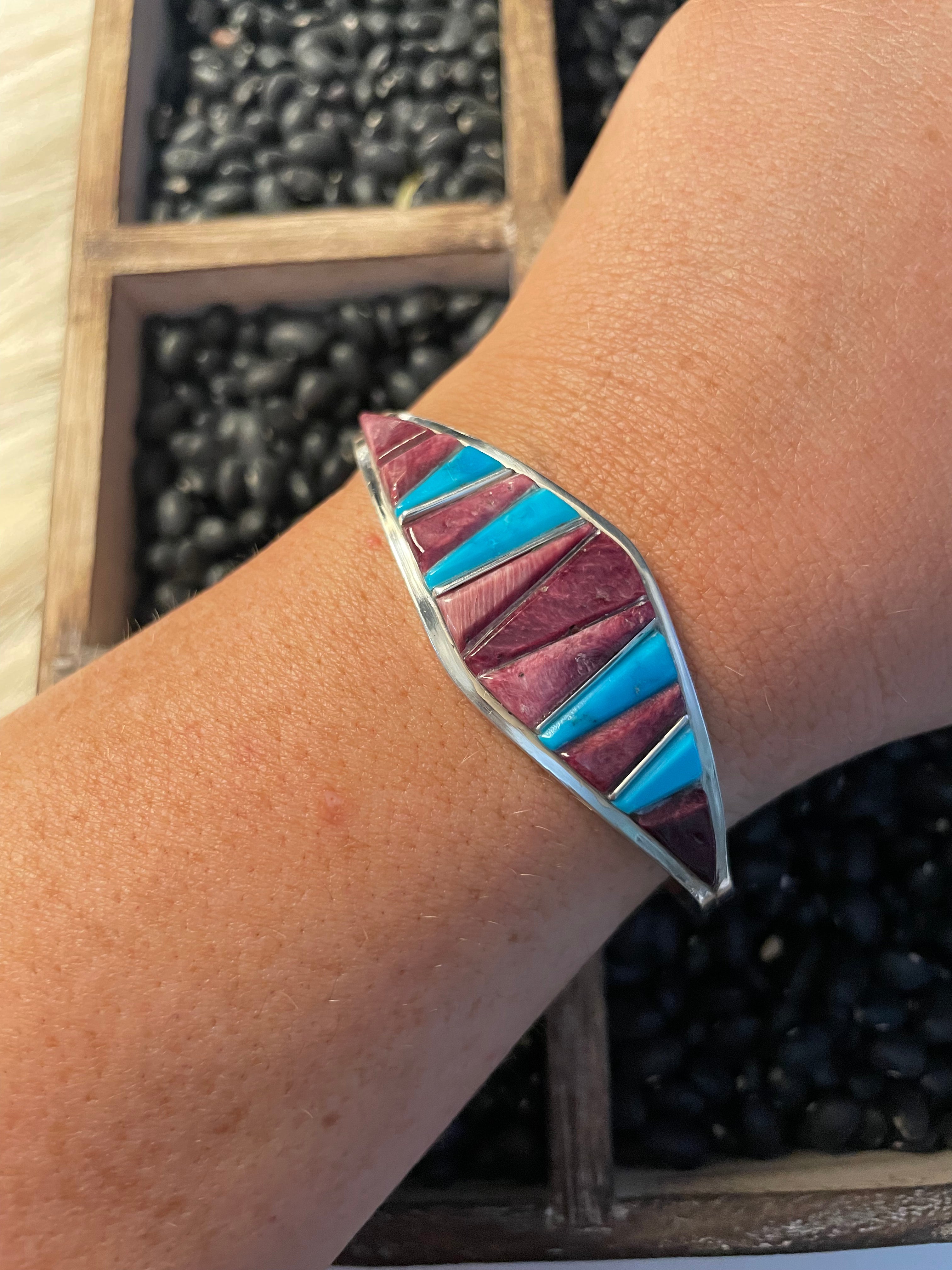 Navajo Sterling Silver, Spiny, & Turquoise Cuff Bracelet