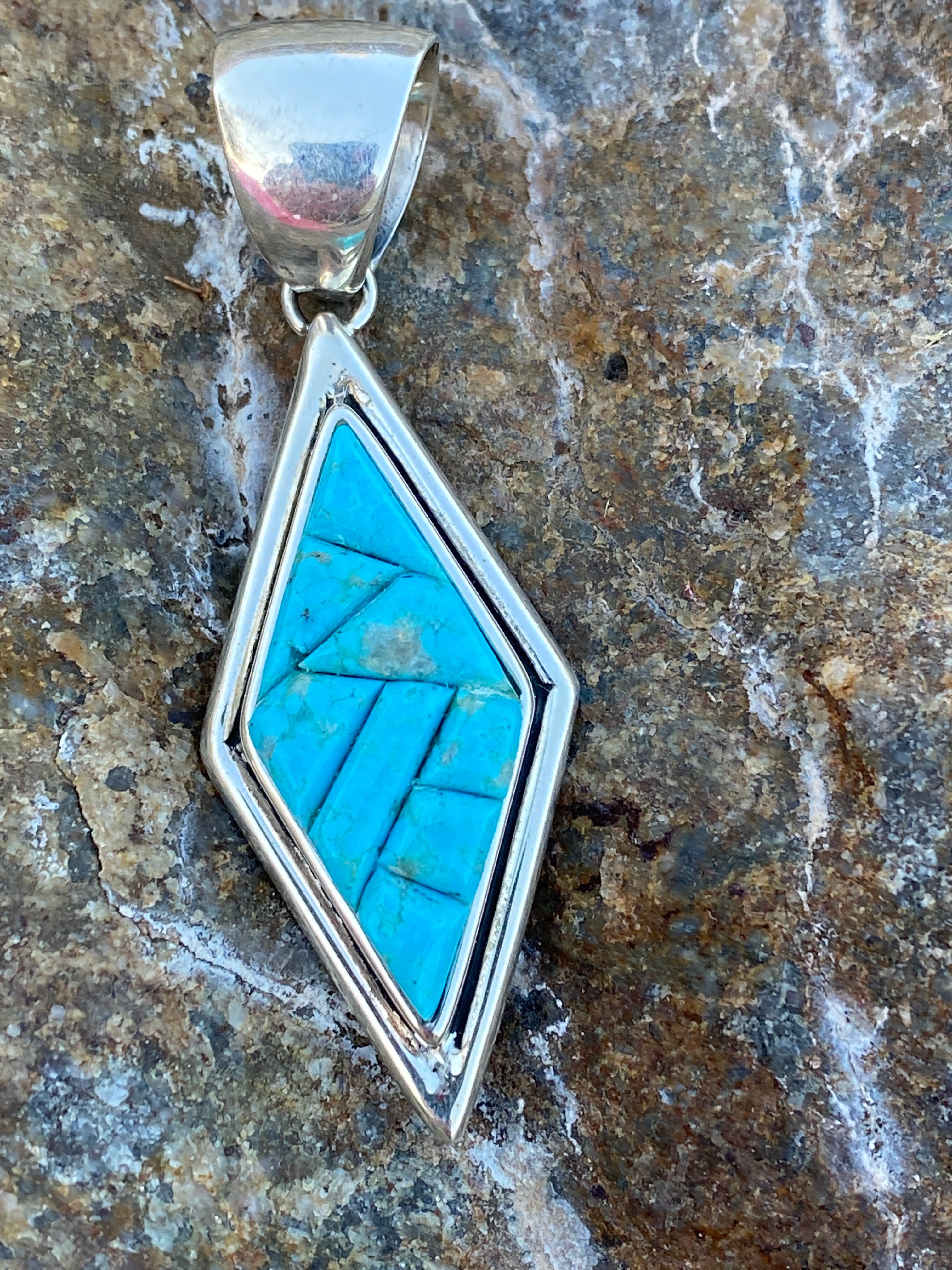 Navajo Turquoise 8 & Sterling Silver Pointed Diamond Pendant