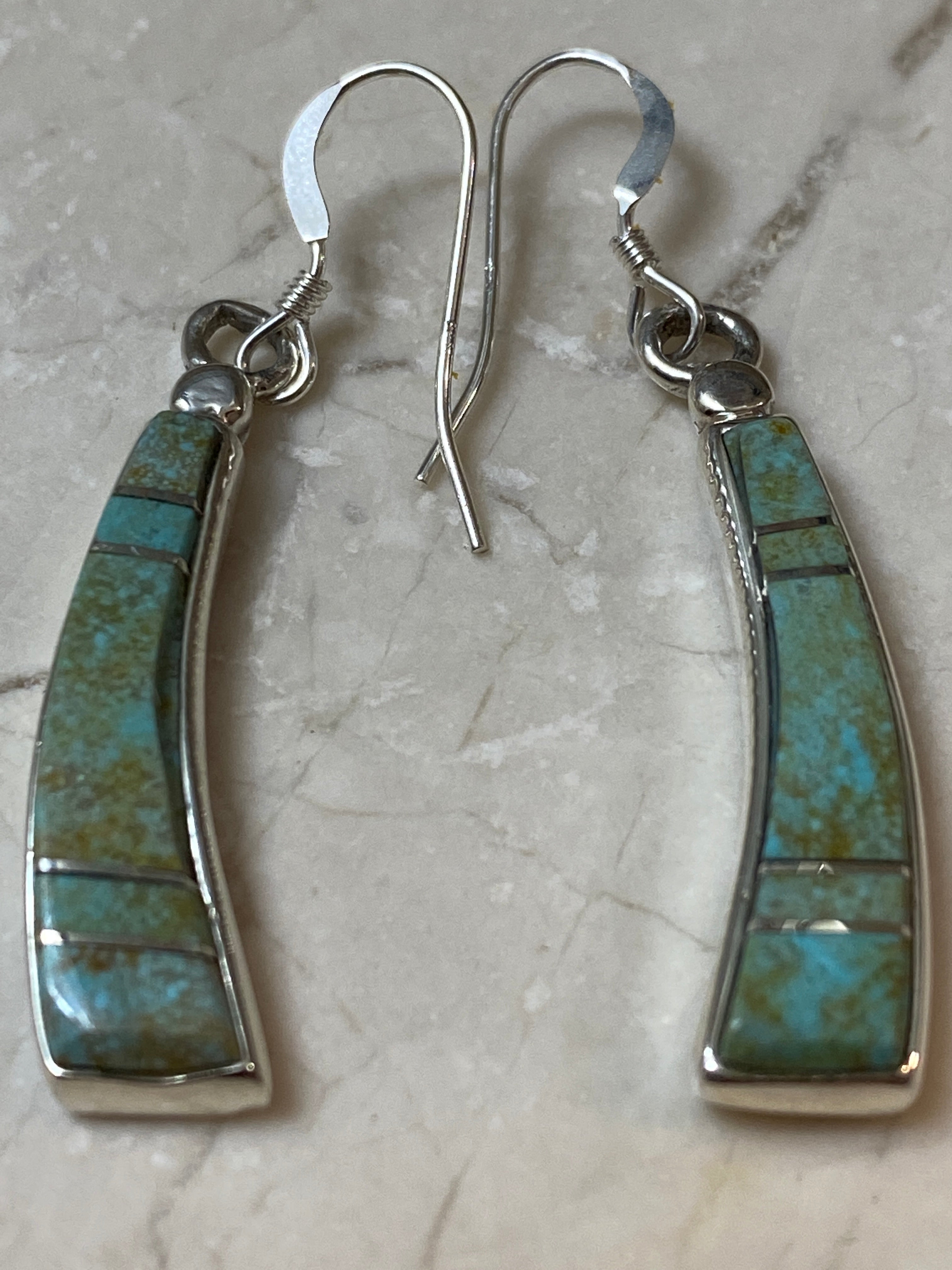 Navajo Turquoise 8 & Sterling Silver Green Dangle Earrings