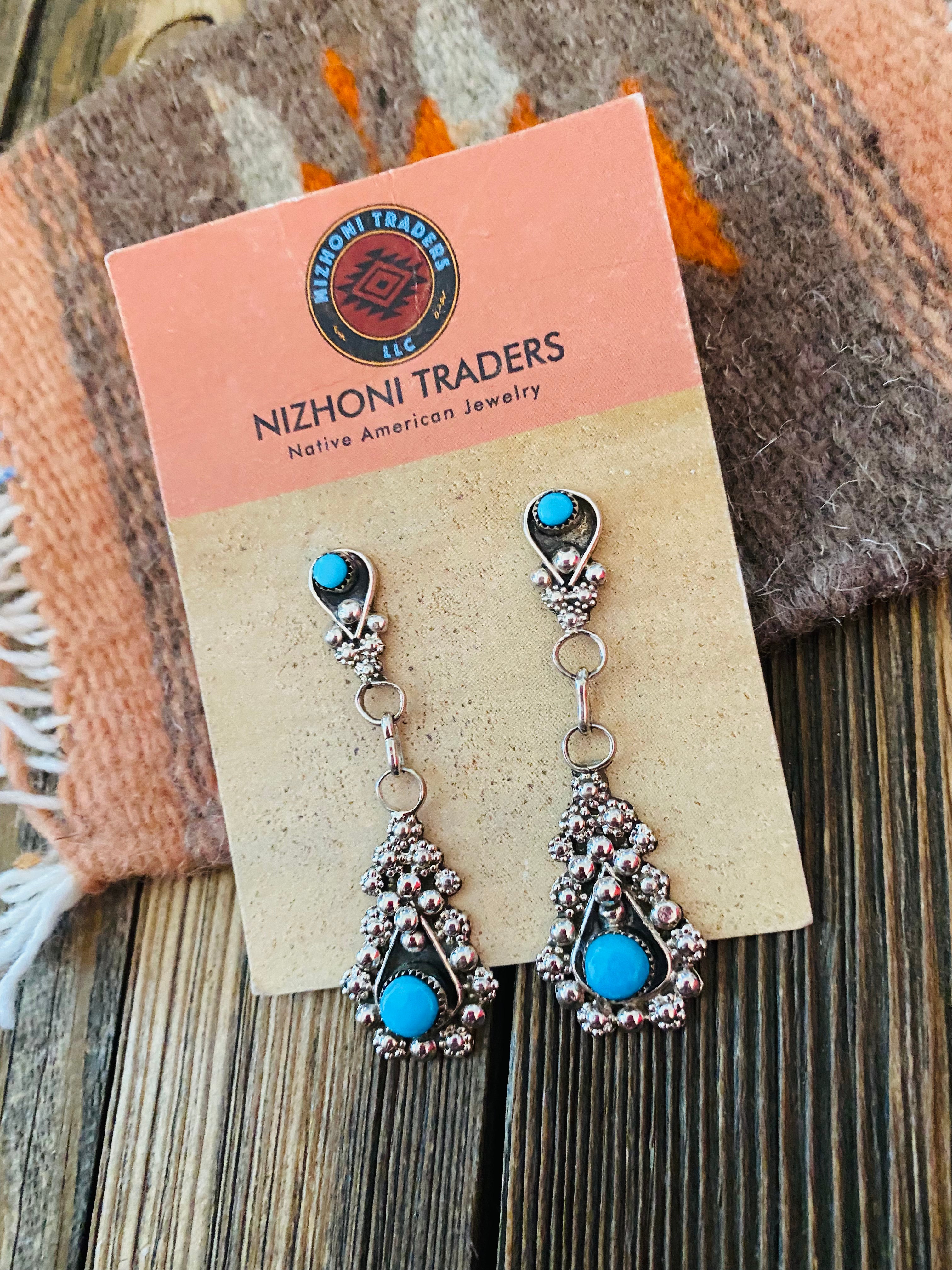 Zuni Sterling Silver & Turquoise Dangle Earrings