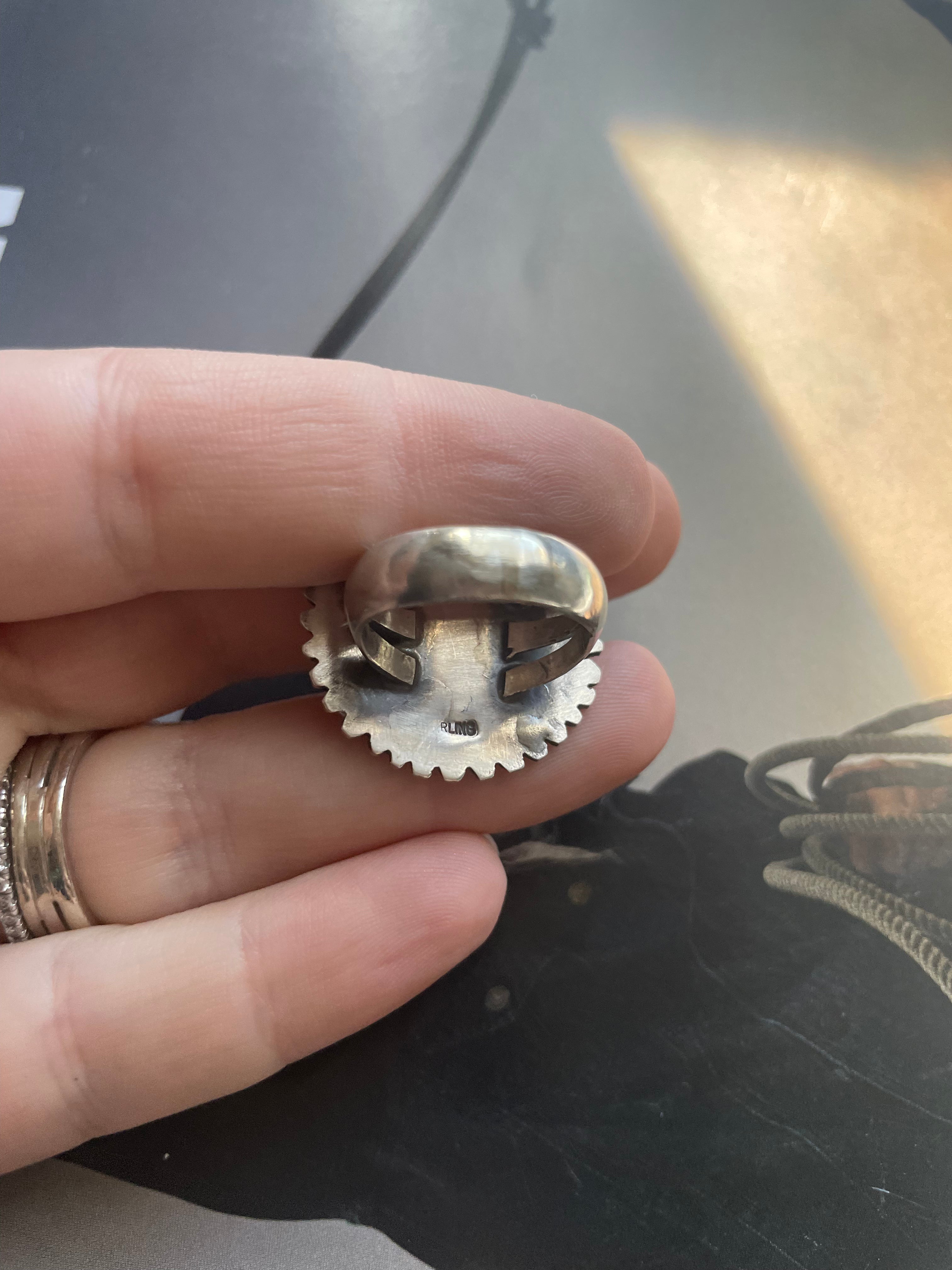 Navajo Turquoise And Sterling Silver Flower Ring