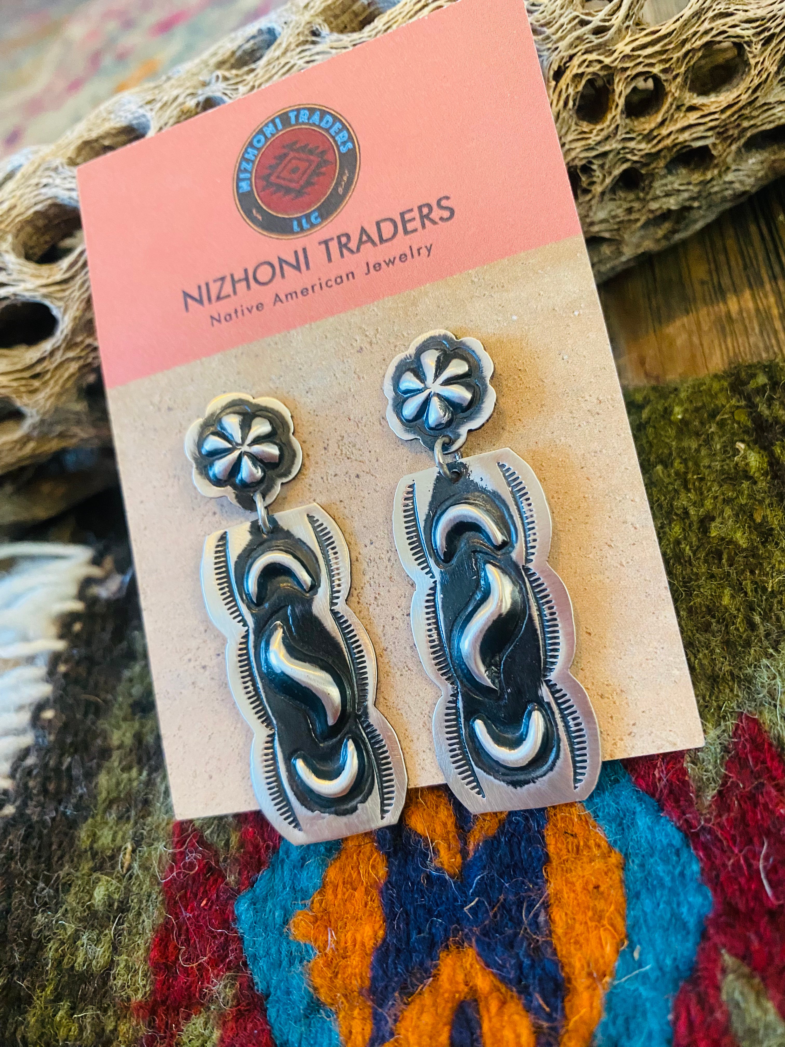 Navajo Sterling Silver Concho Dangle Earrings By Leander Tahe