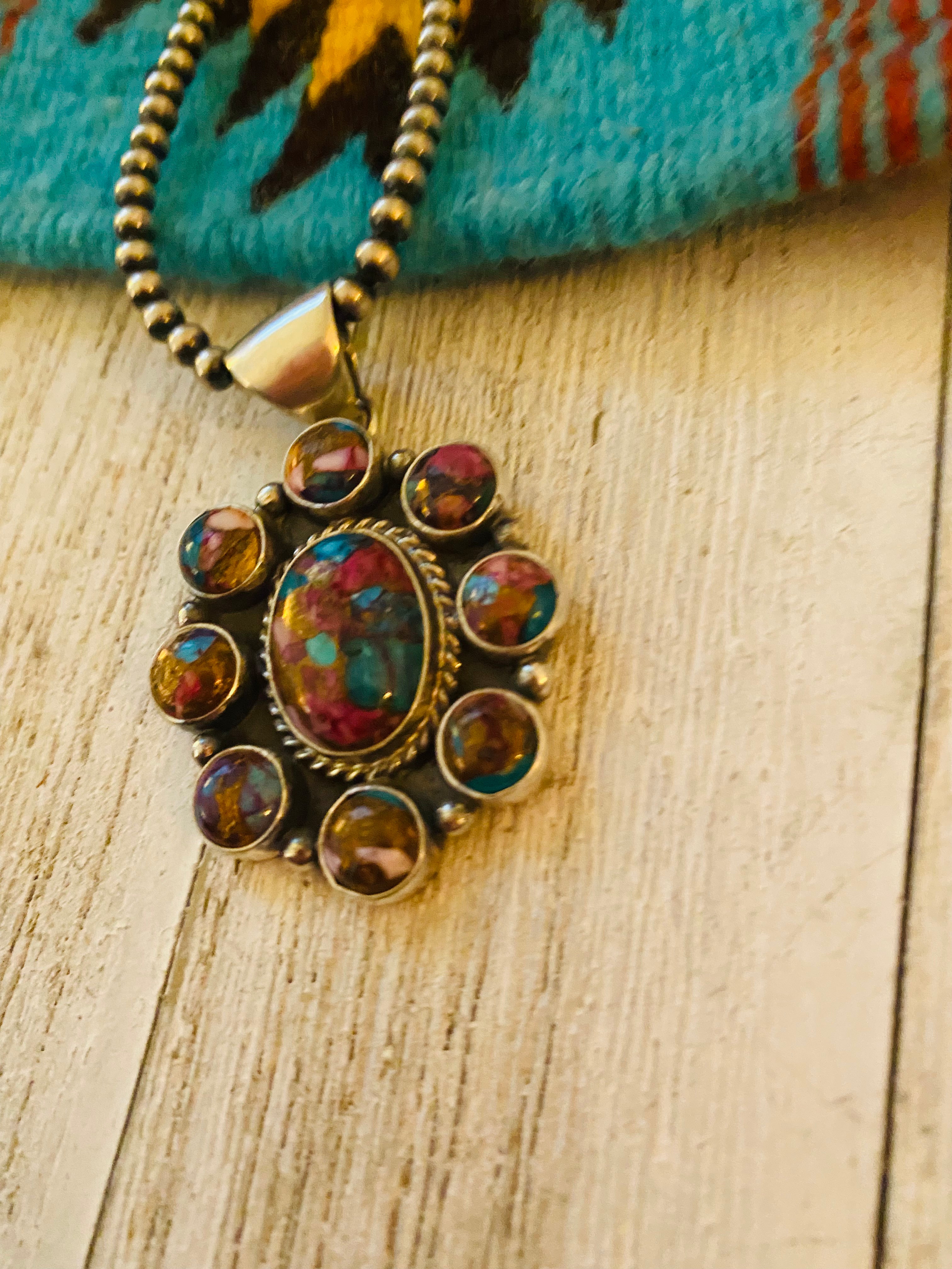 Navajo Pink Dream Mojave & Sterling Silver Cluster Pendant