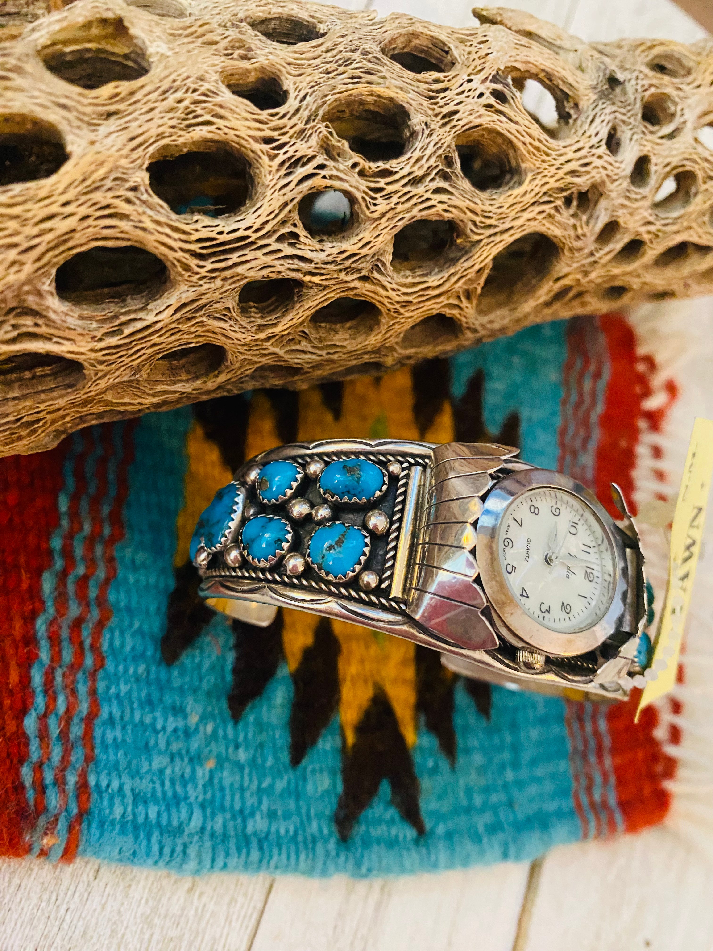 Old Pawn Vintage Navajo Kingman Turquoise & Sterling Silver Watch Cuff