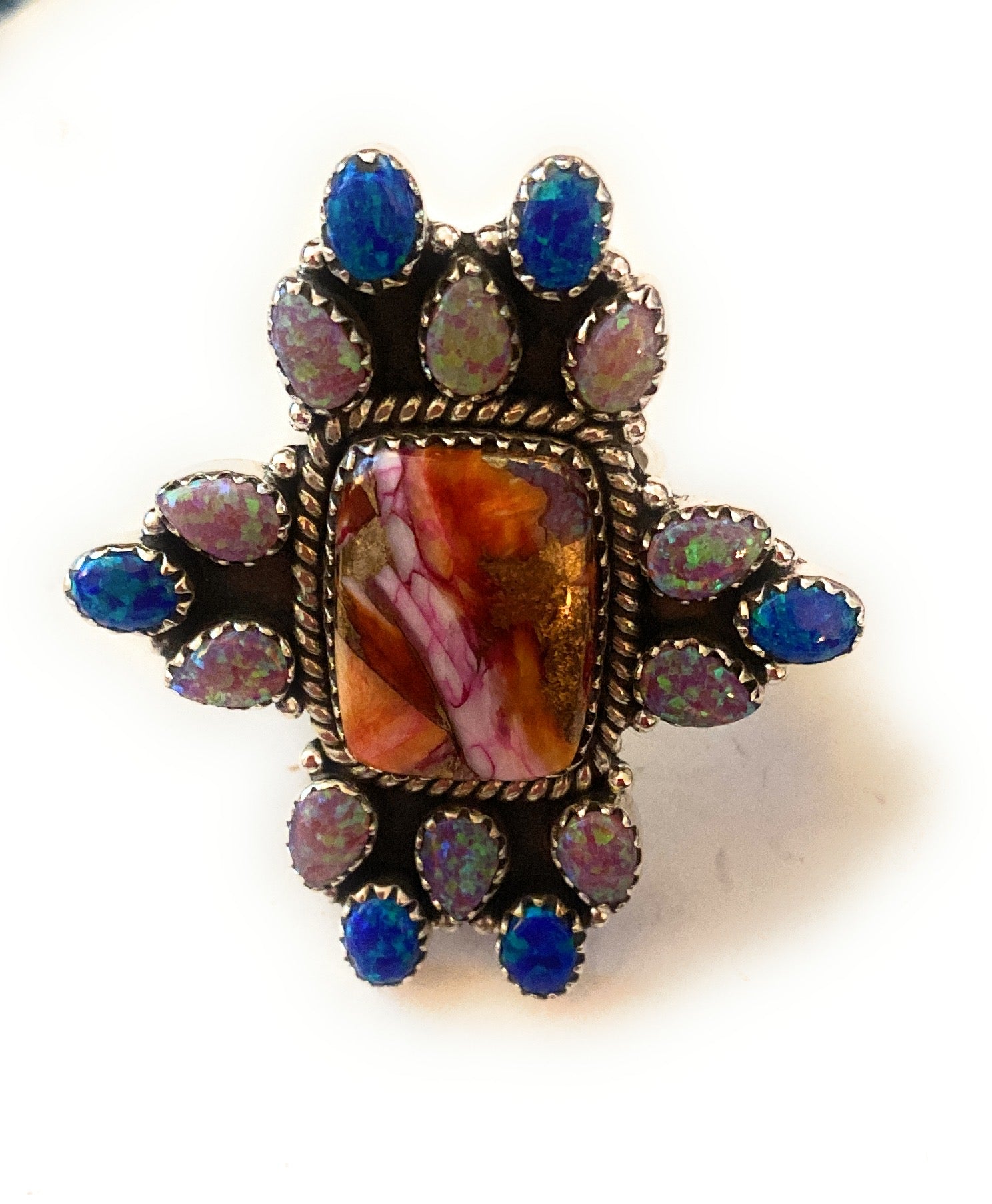 Handmade Sterling Silver, Pink Dream & Opal Cluster Adjustable Ring