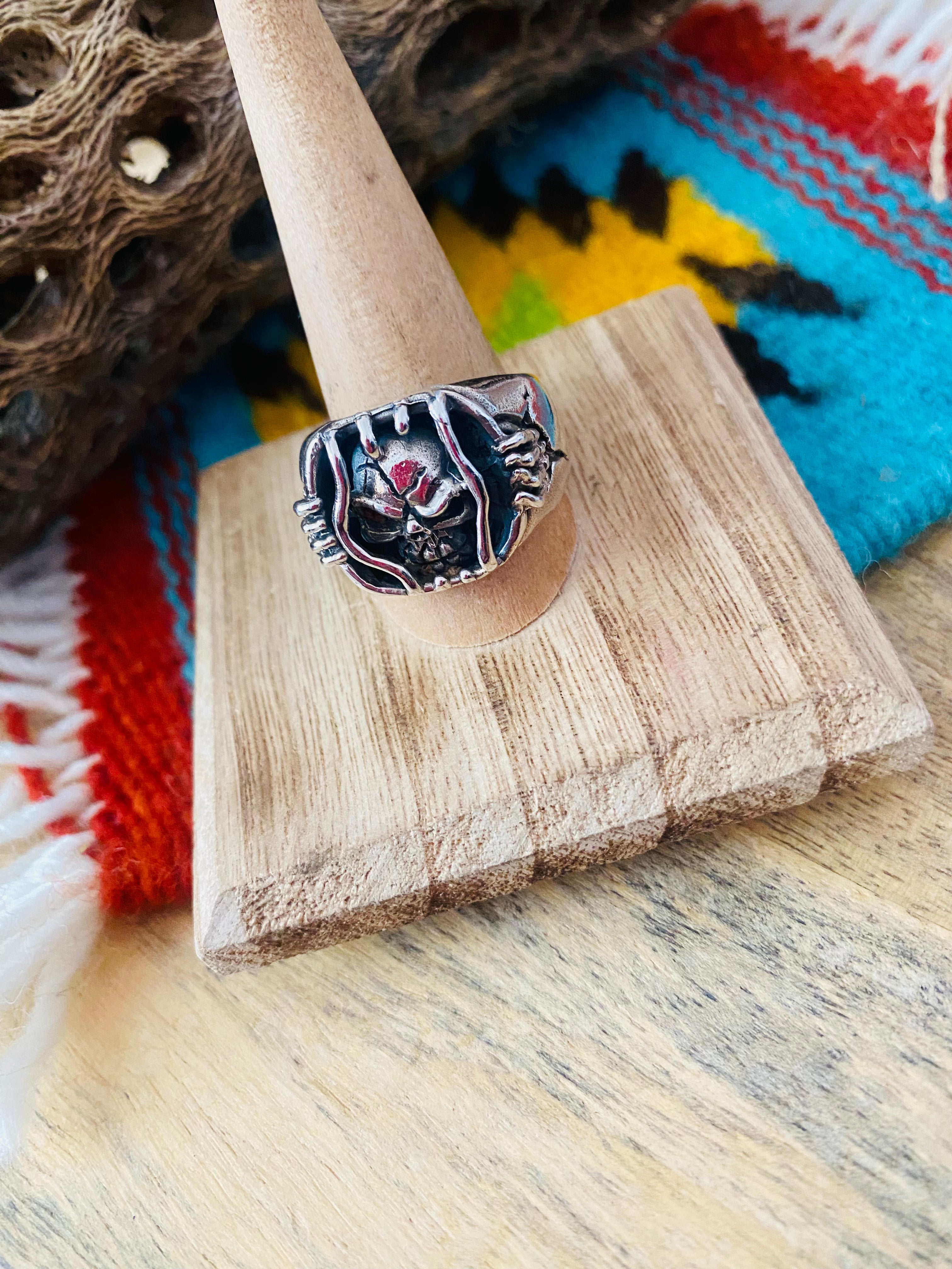 Handmade Sterling Silver Skull Ring Size 10.25