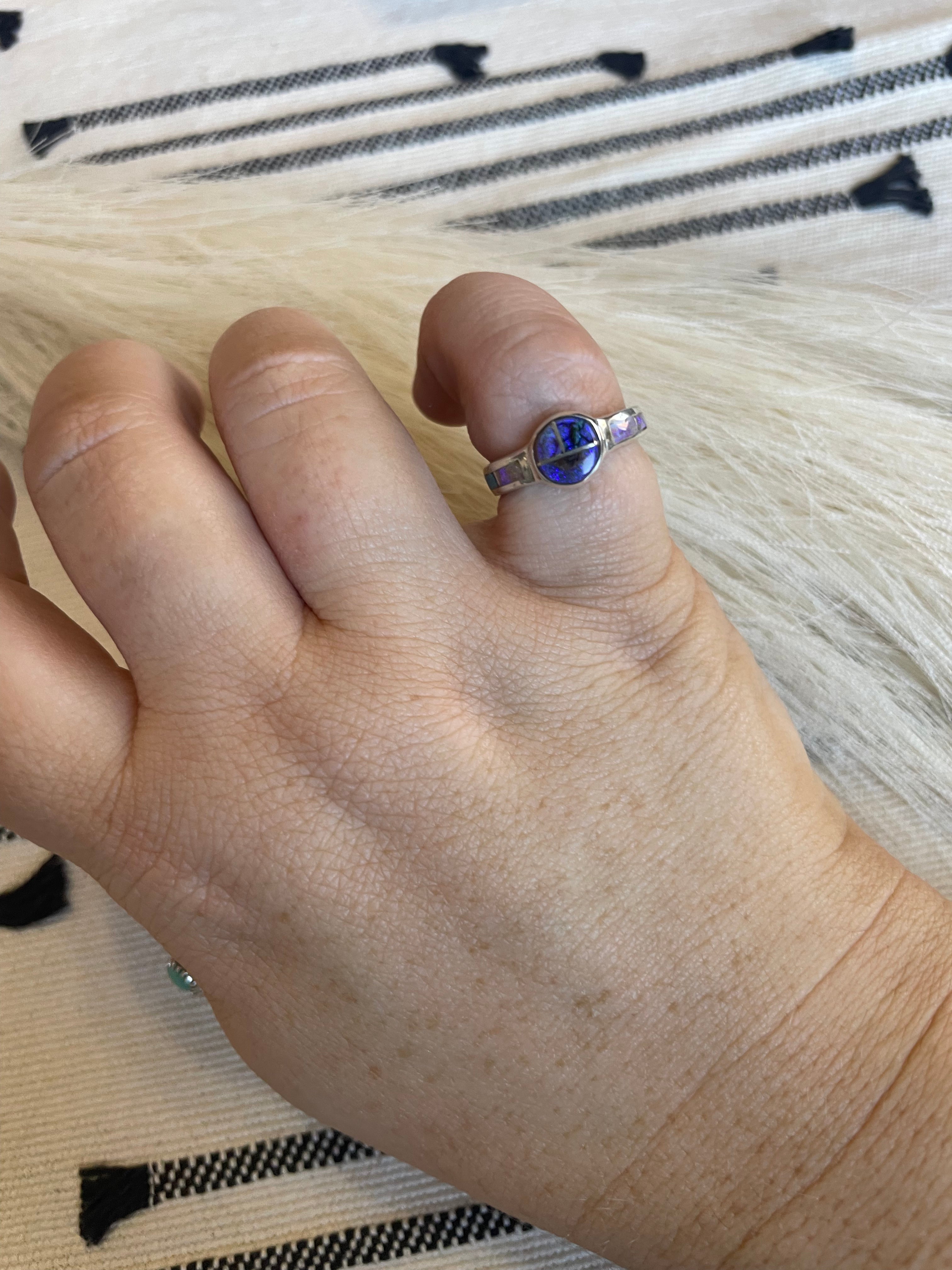 Navajo Sterling Silver & Blue Opal Inlay Ring