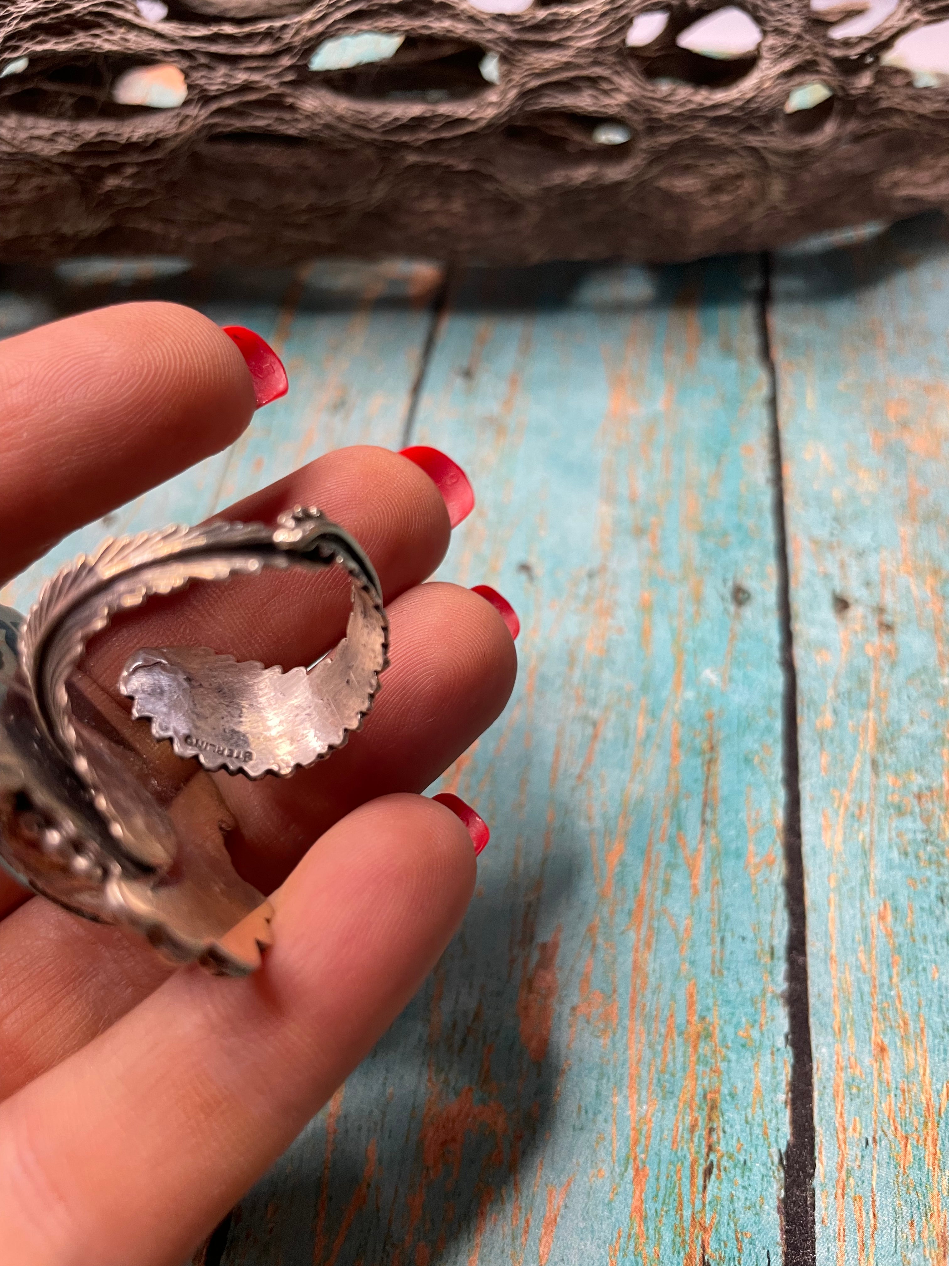 Old Pawn Navajo Sterling Silver & Turquoise Ring Size Adjustable