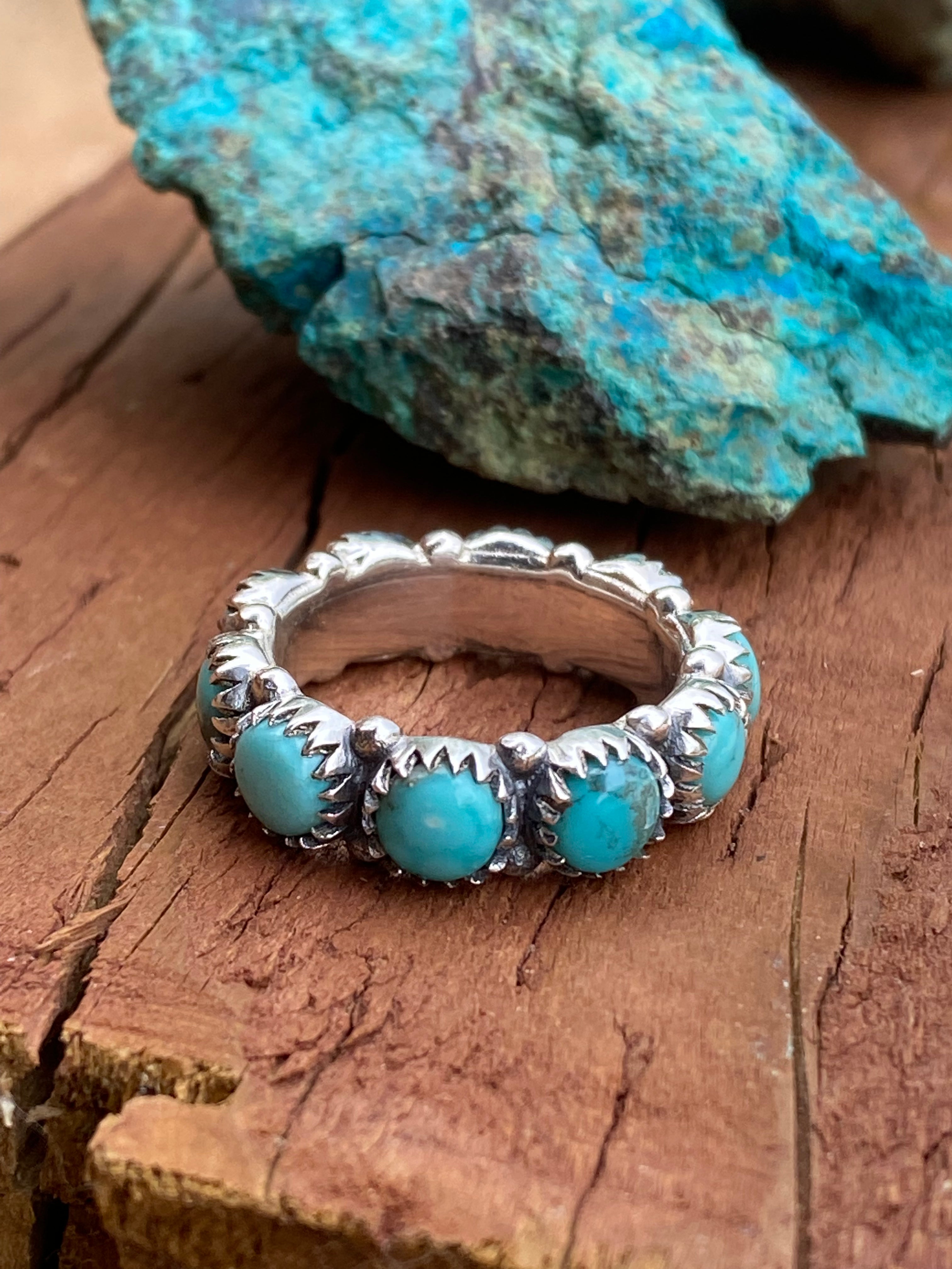 Natural Kingman Turquoise & Sterling Silver Eternity Band