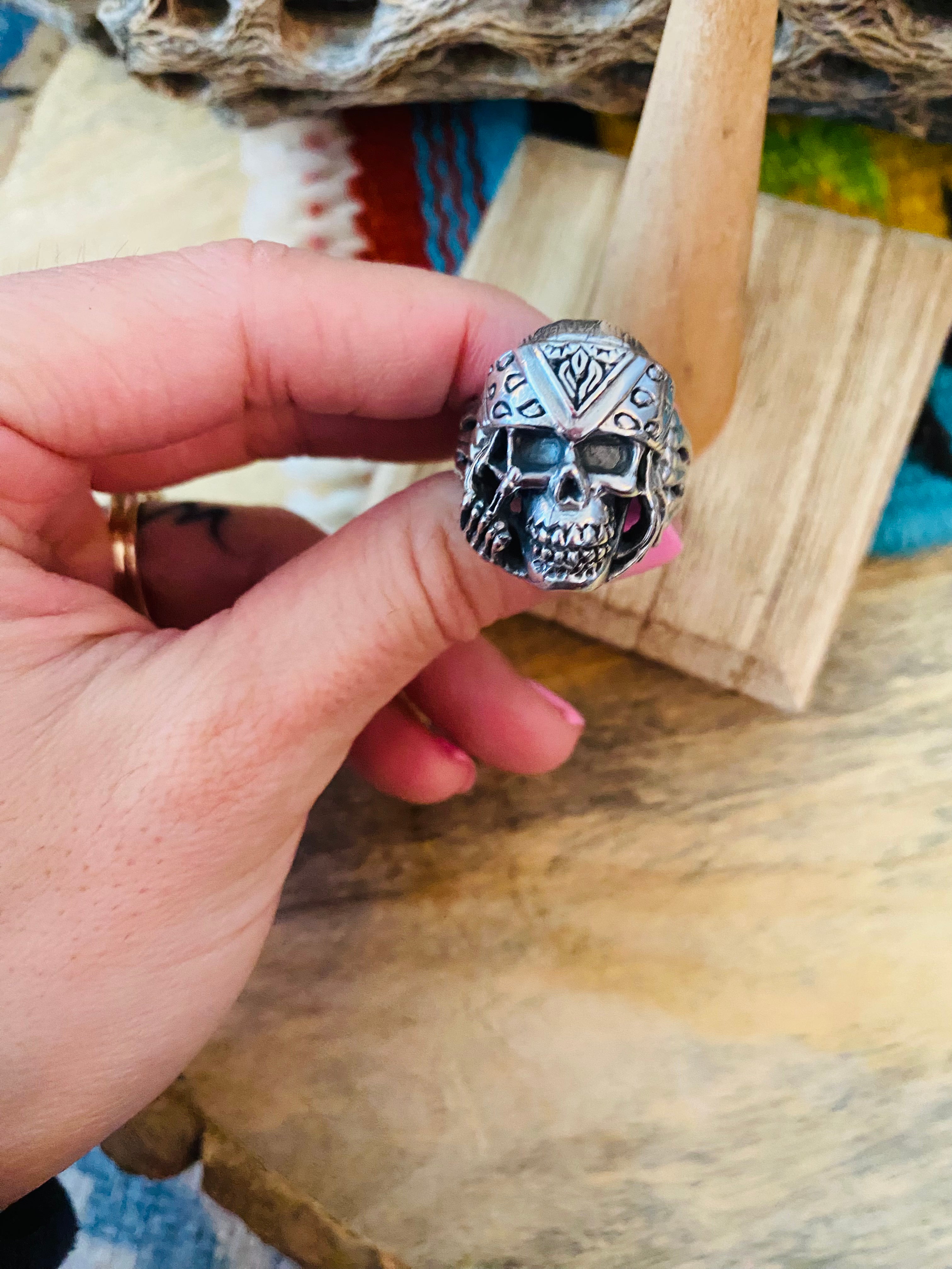 Handmade Sterling Silver Skull Ring Size 9.5