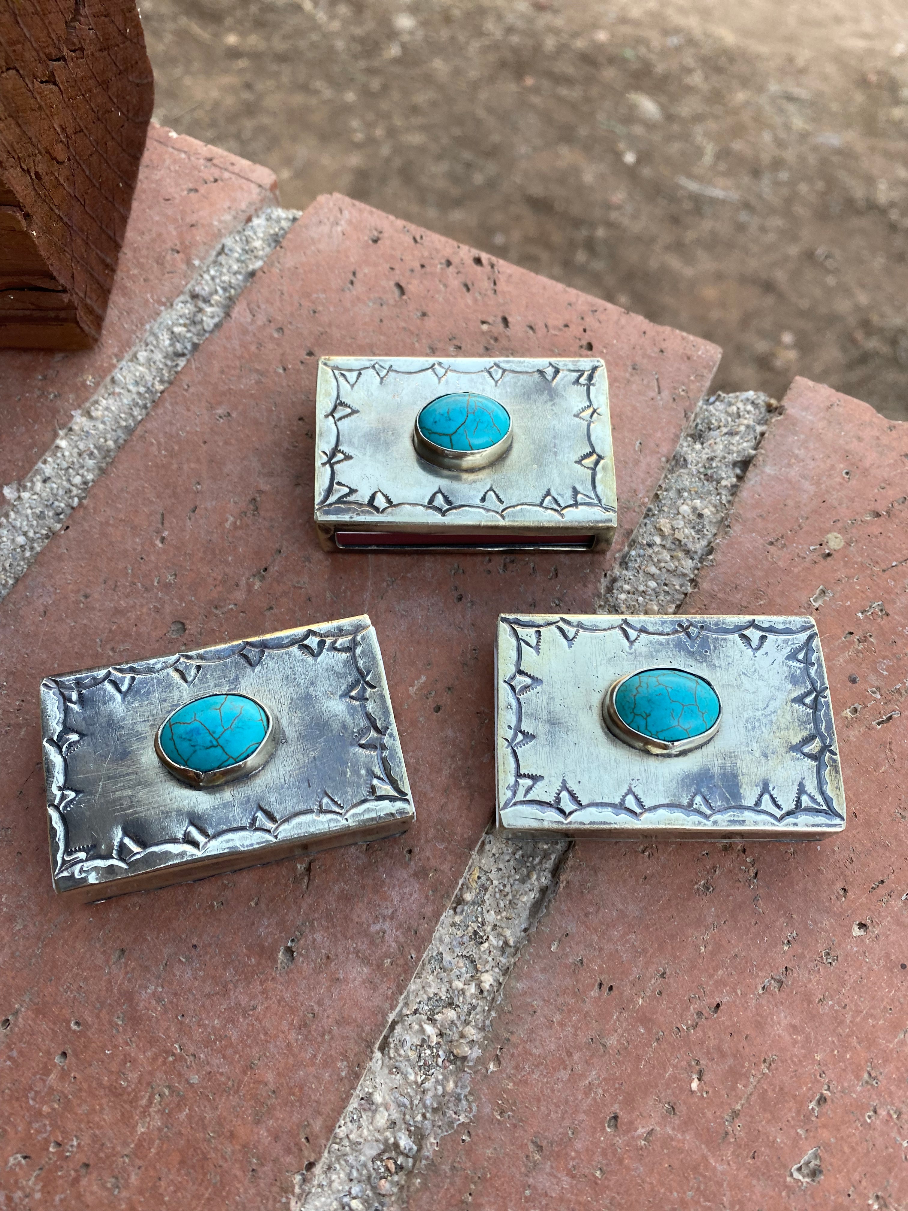 Handmade German Silver & Turquoise Handmade Matchbox Holder