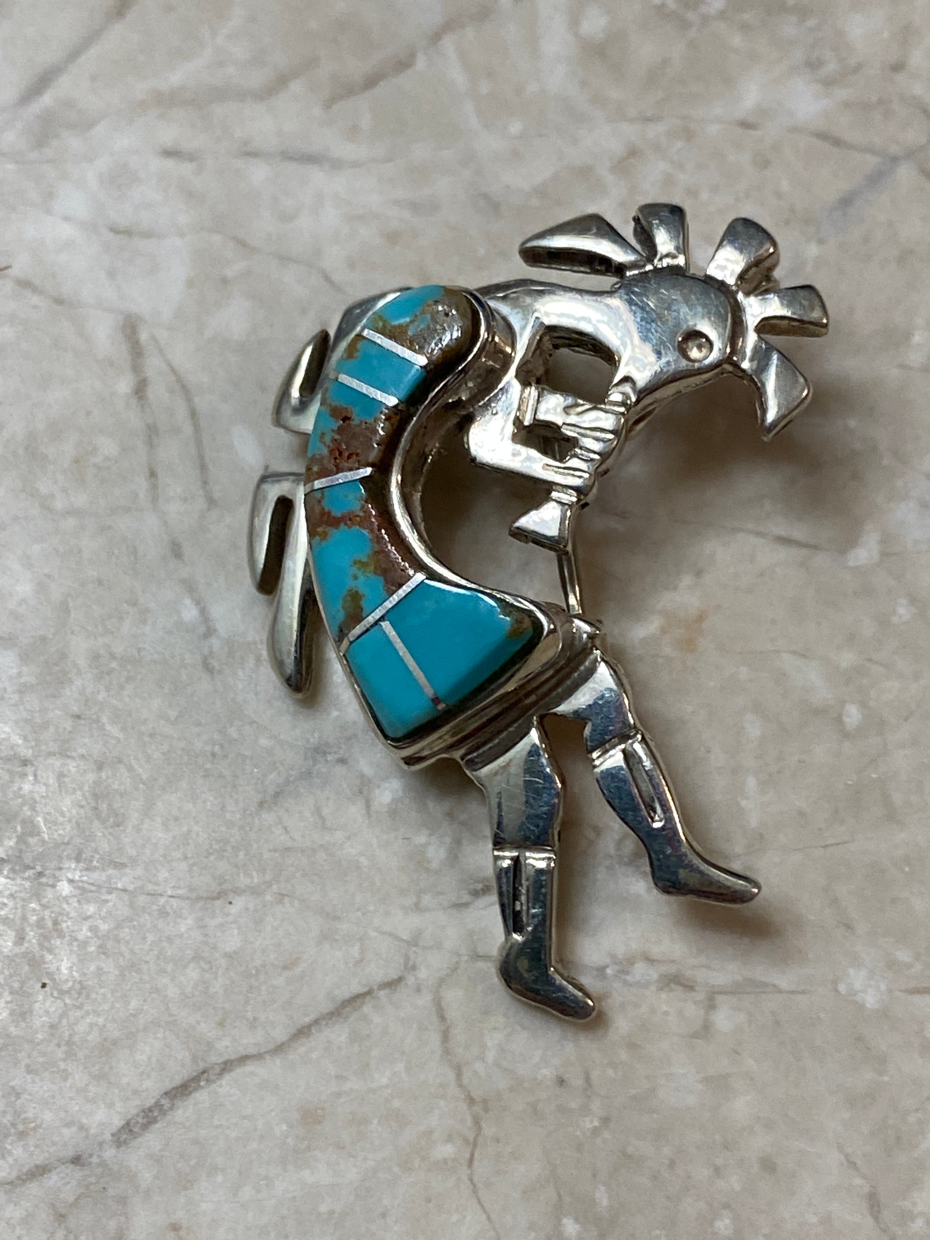 Navajo Turquoise 8 & Sterling Silver Kokopelli Pin & Pendant