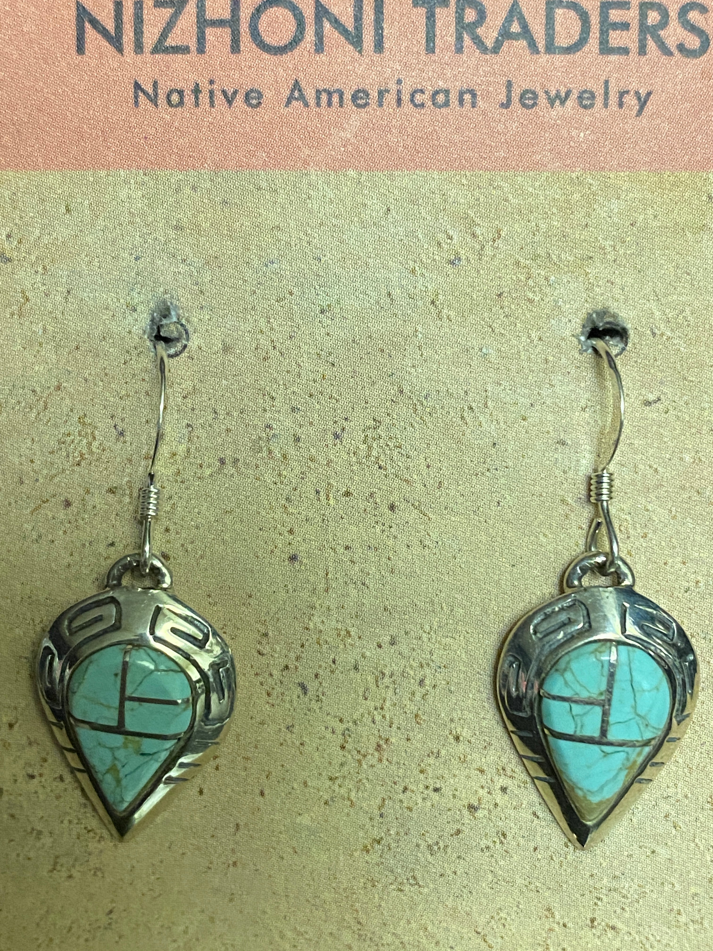 Navajo Turquoise 8 & Sterling Silver Drop Dangle Earringsq