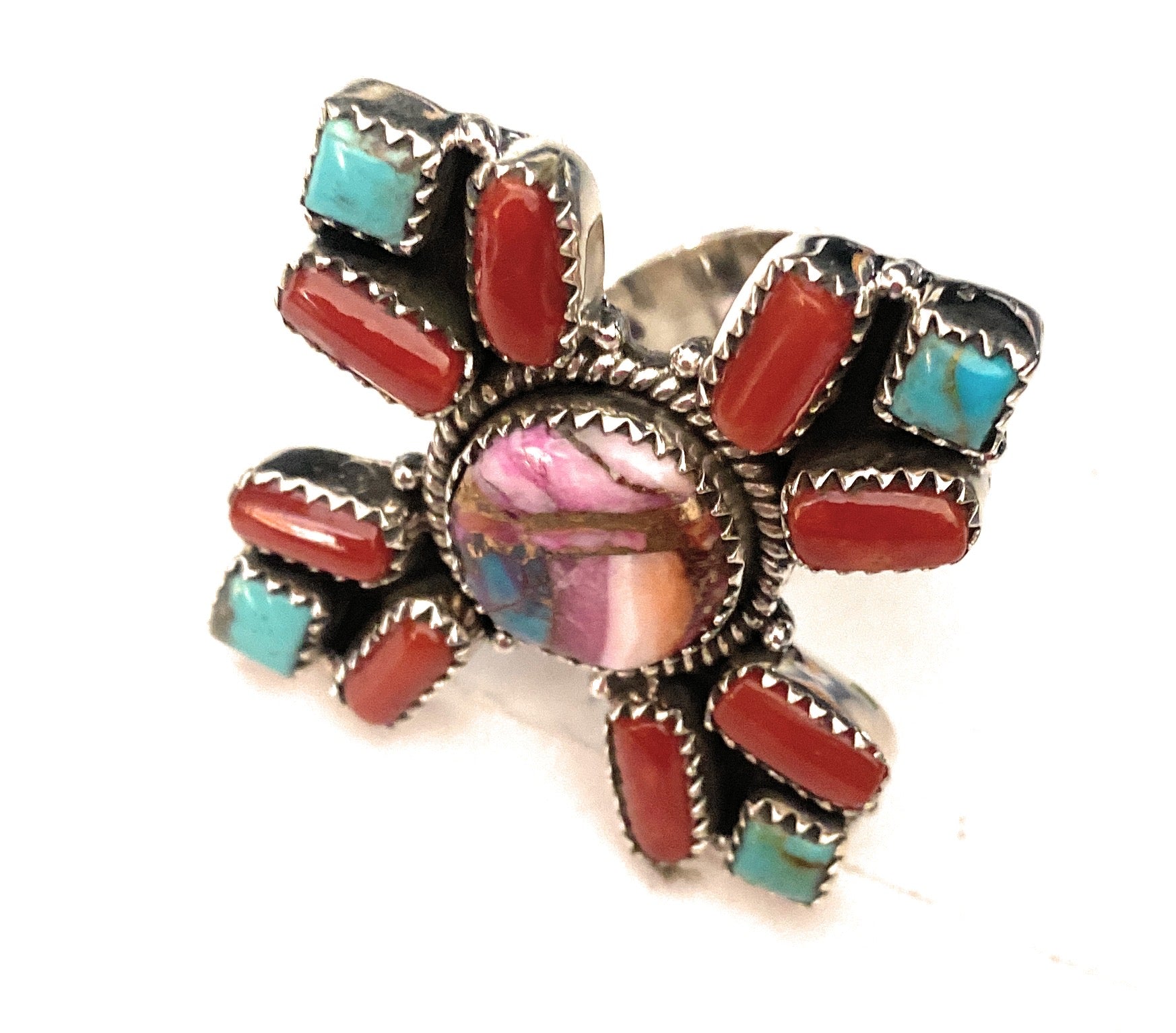 Handmade Sterling Silver & Multi Stone Cluster Adjustable Ring