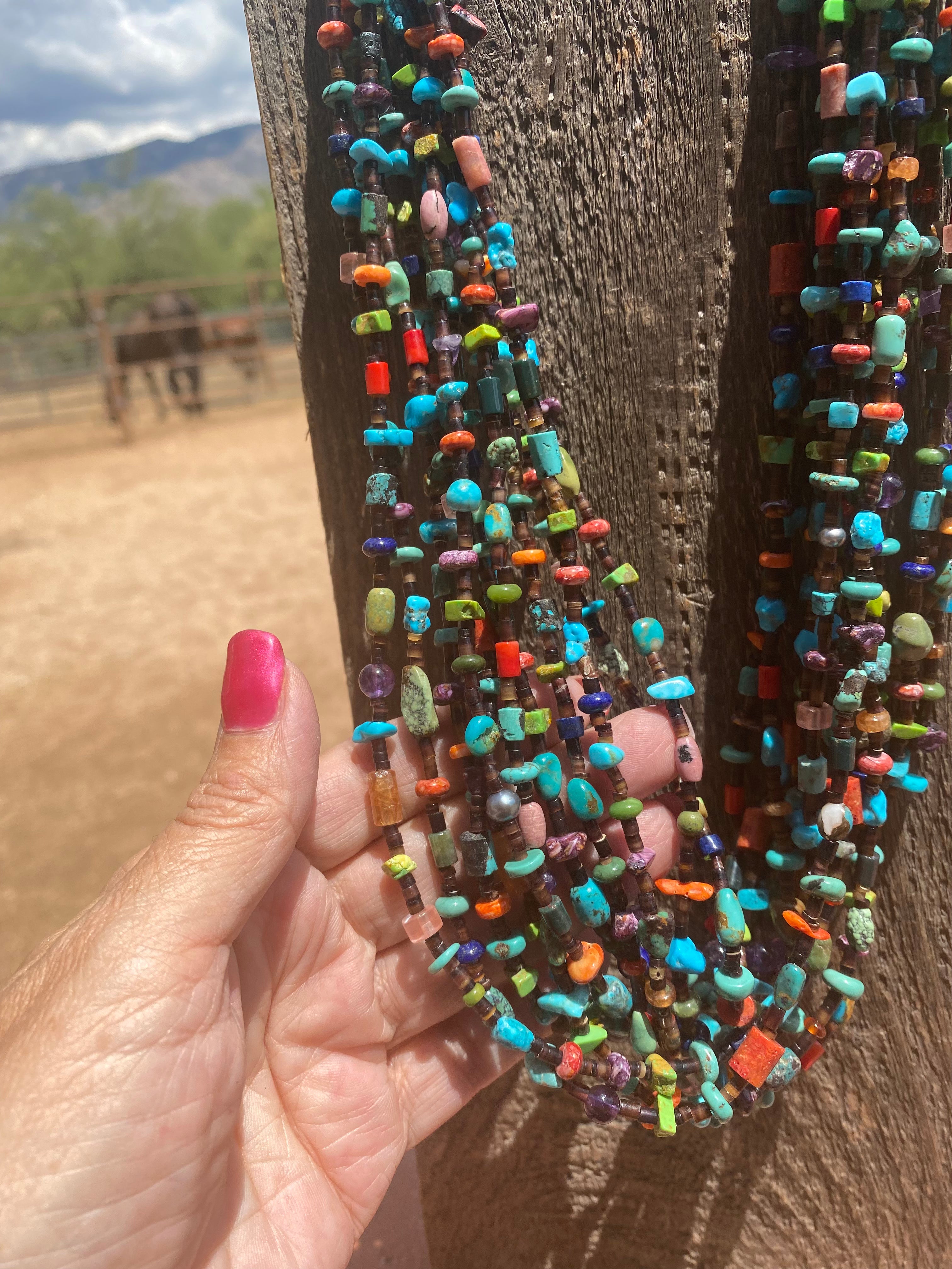 Navajo Multi Stone & Heishi Beaded 26 Inch Necklace