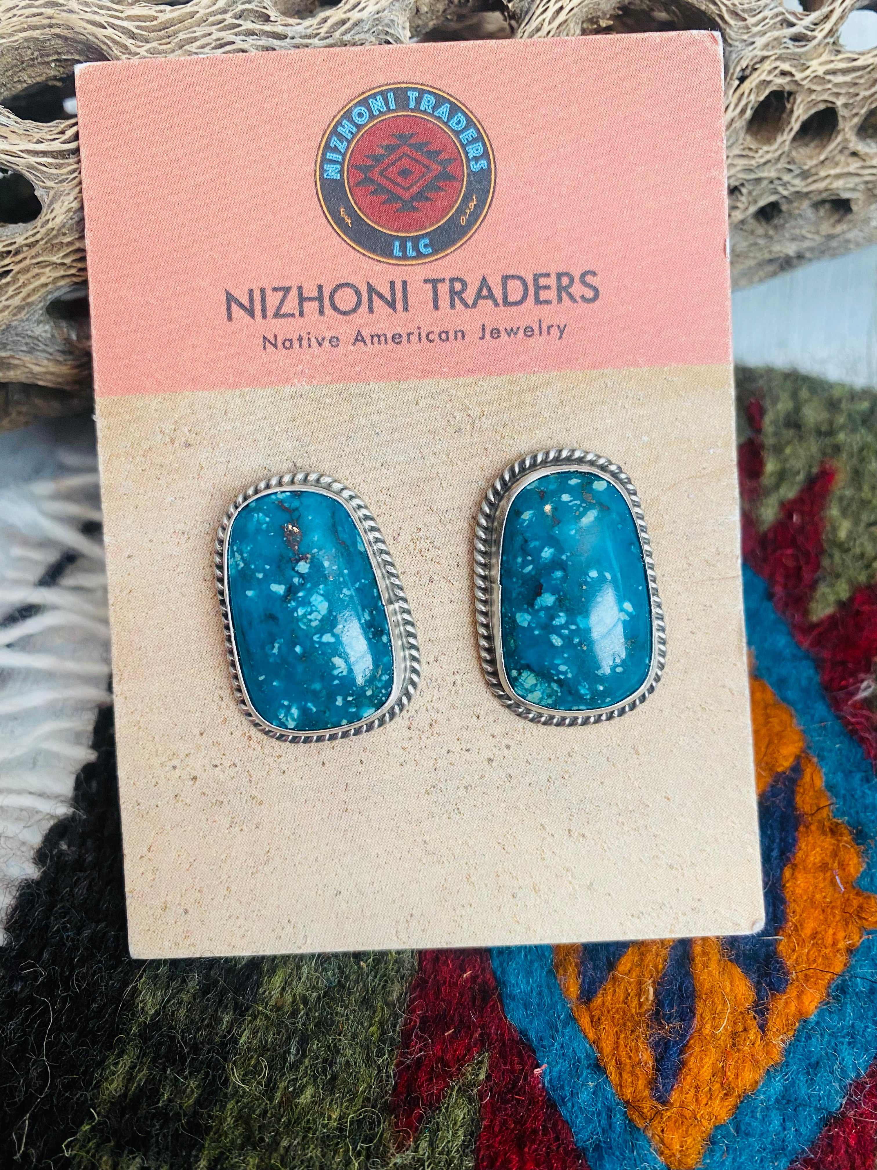 Navajo Sterling Silver & Royston Turquoise Stud Earrings