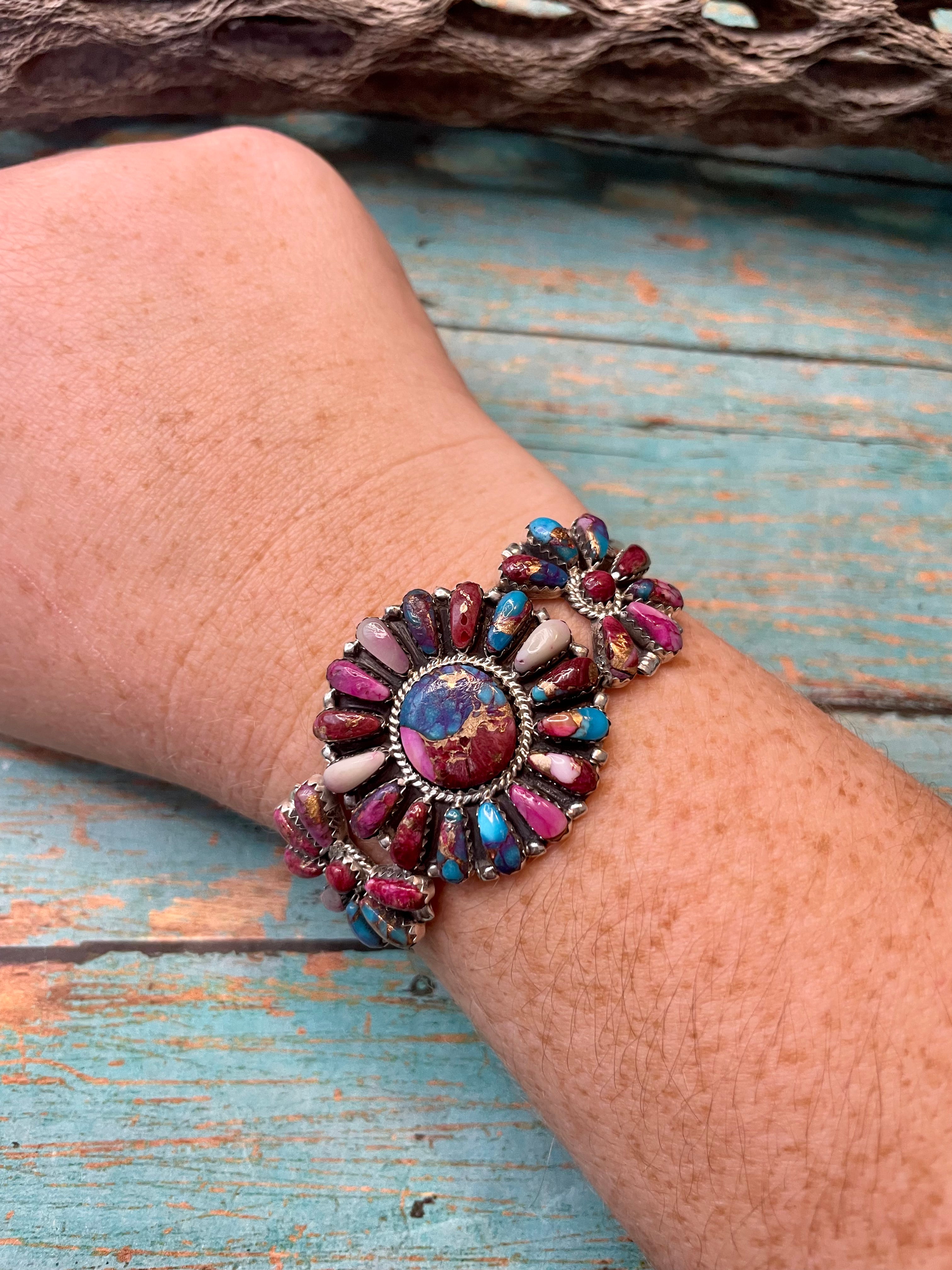 Navajo Purple Dream And Sterling Silver Cluster Bracelet Cuff