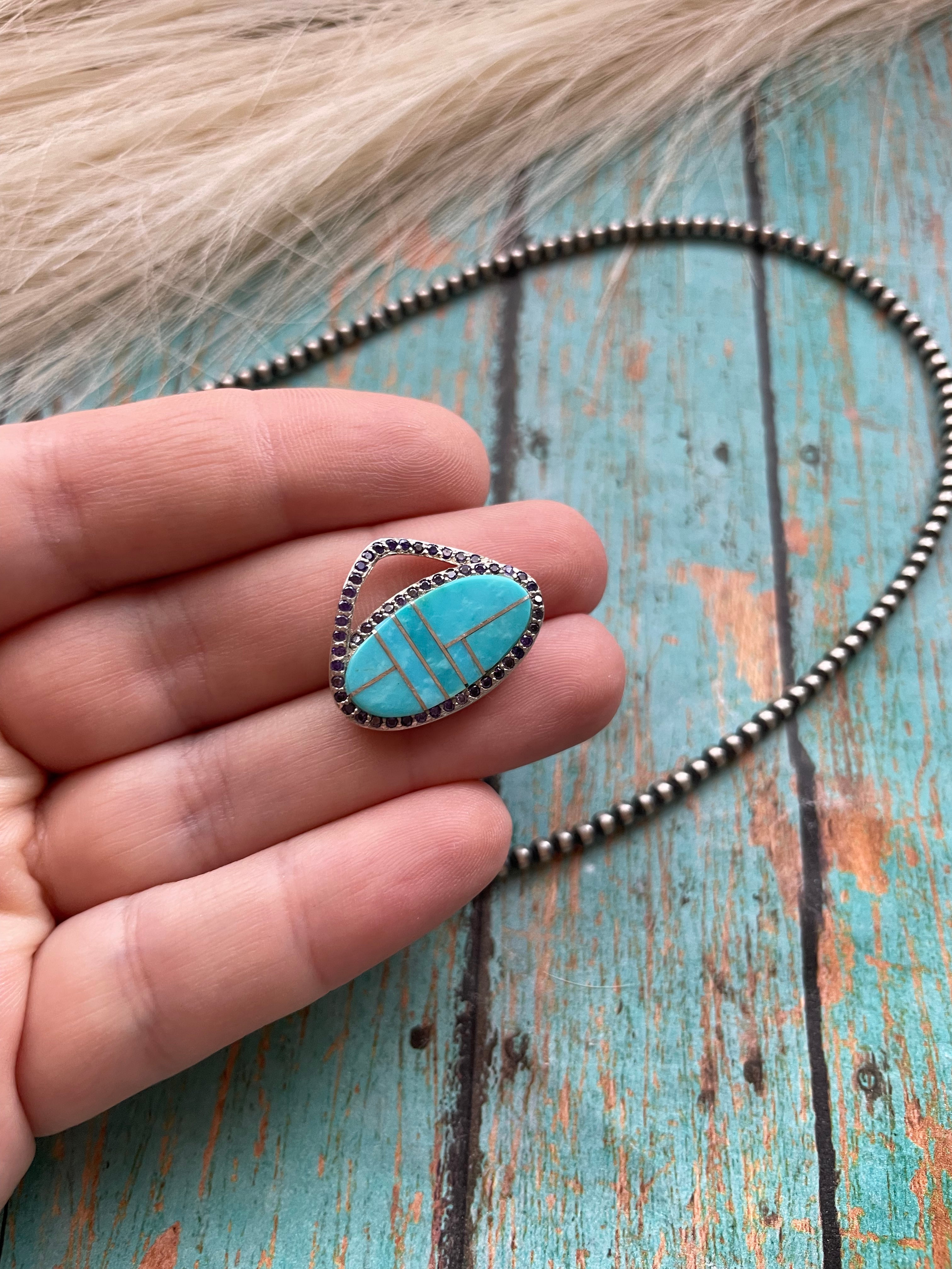 Navajo Sterling Silver & Turquoise Inlay Pendant