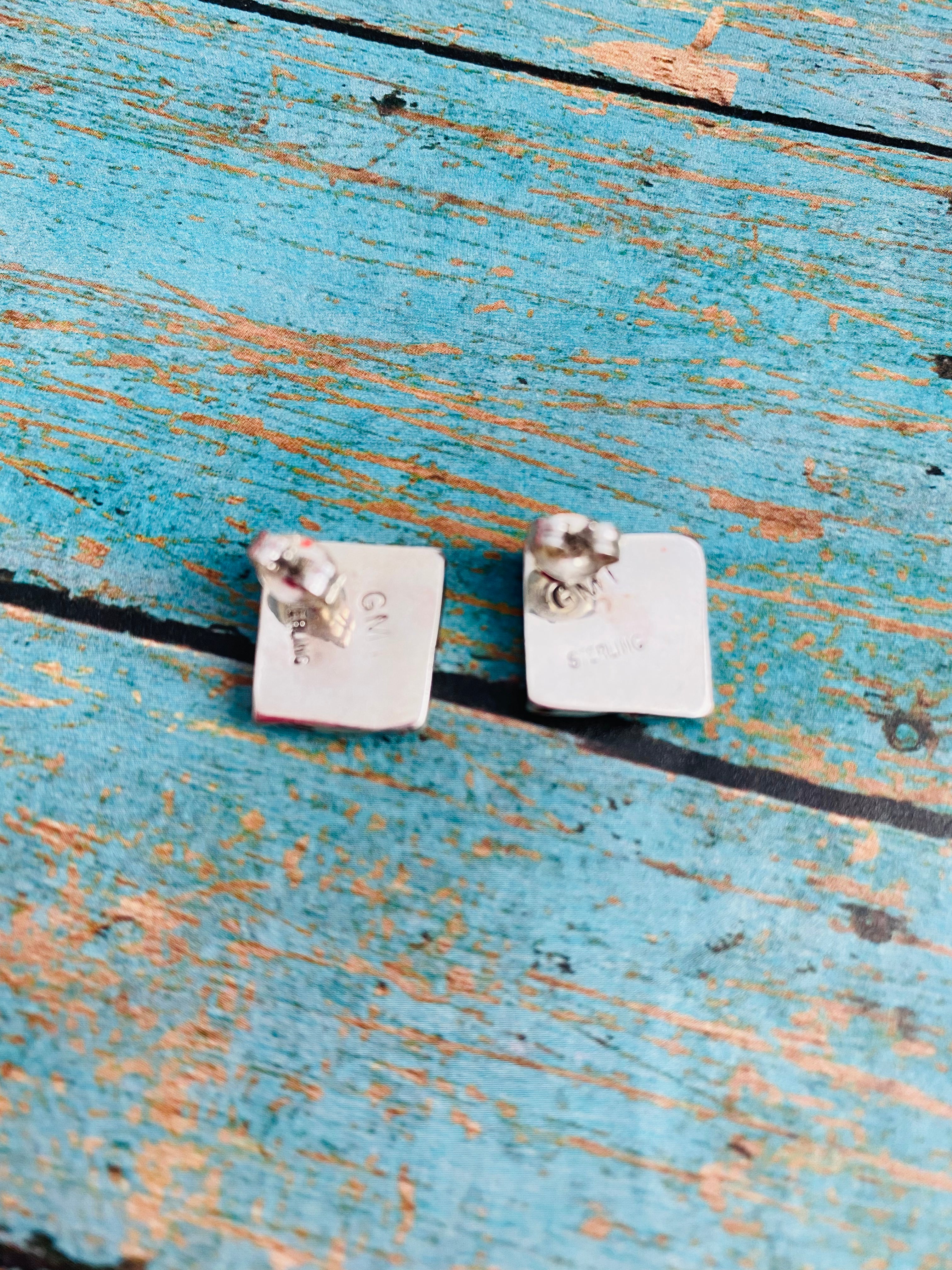 Zuni Sterling Silver & Turquoise Inlay Stud Earrings