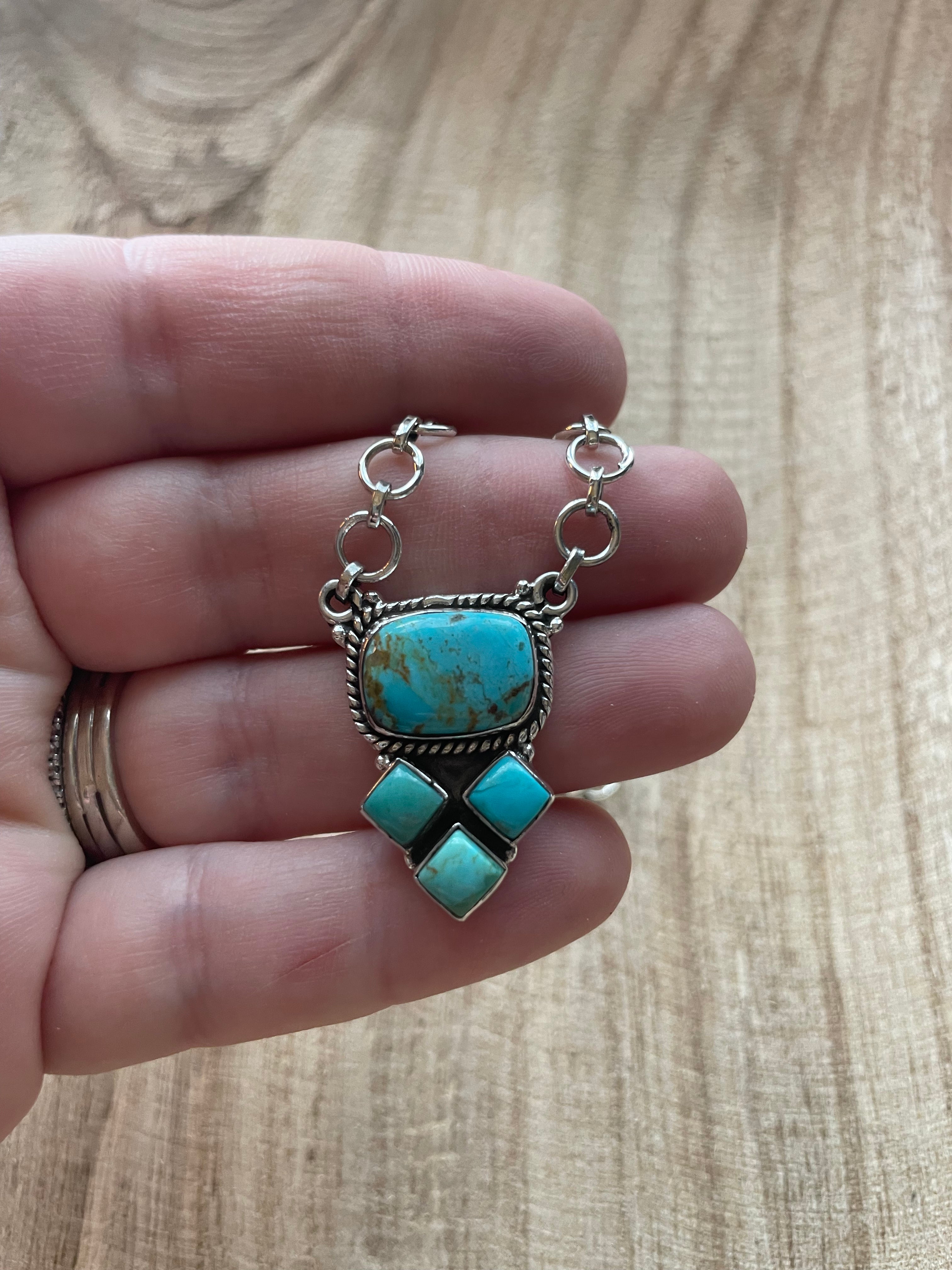 Handmade Sterling Silver and Turquoise Necklace Signed Nizhoni