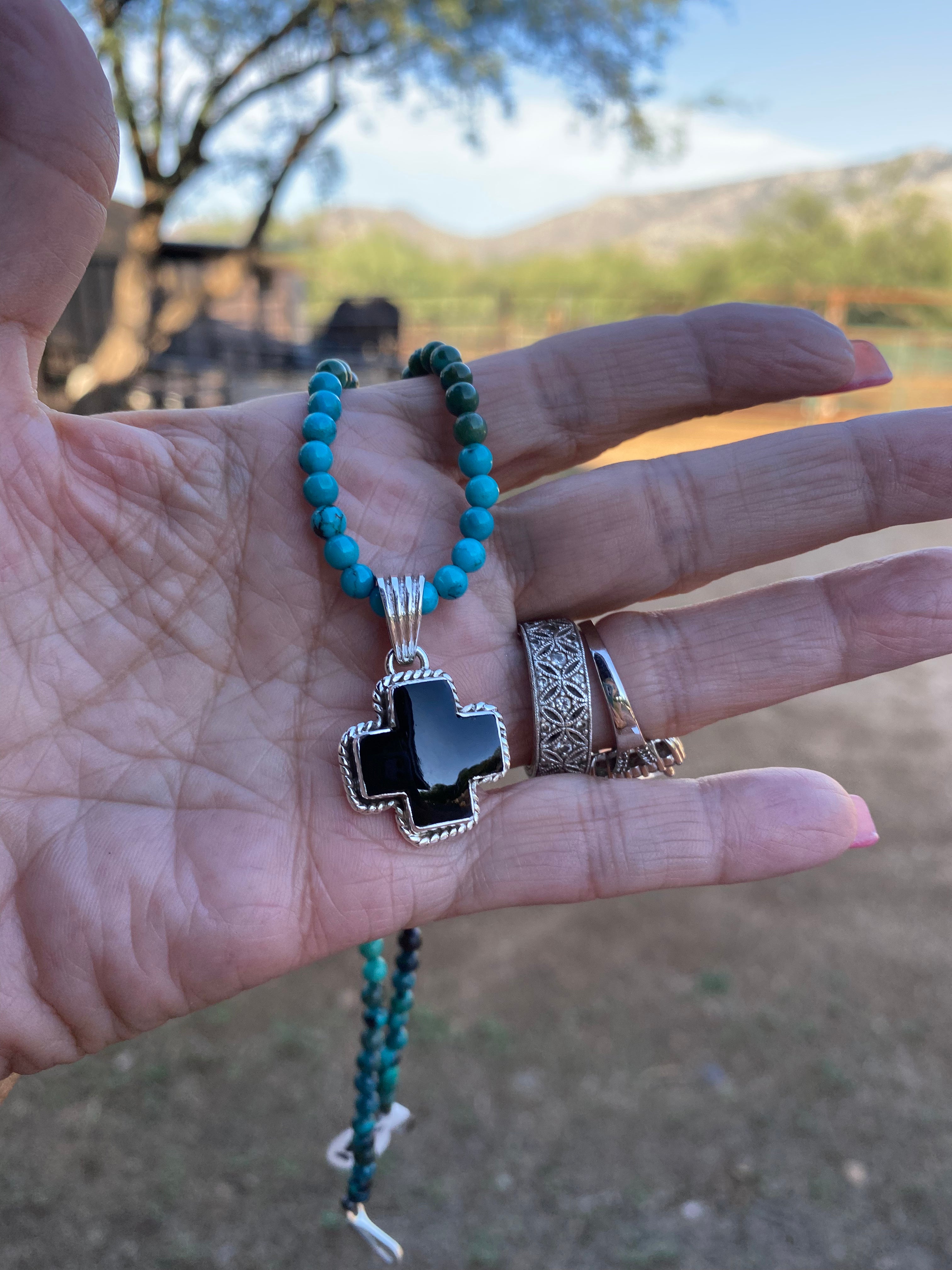 Handmade Onyx & Sterling Silver Cross Pendant