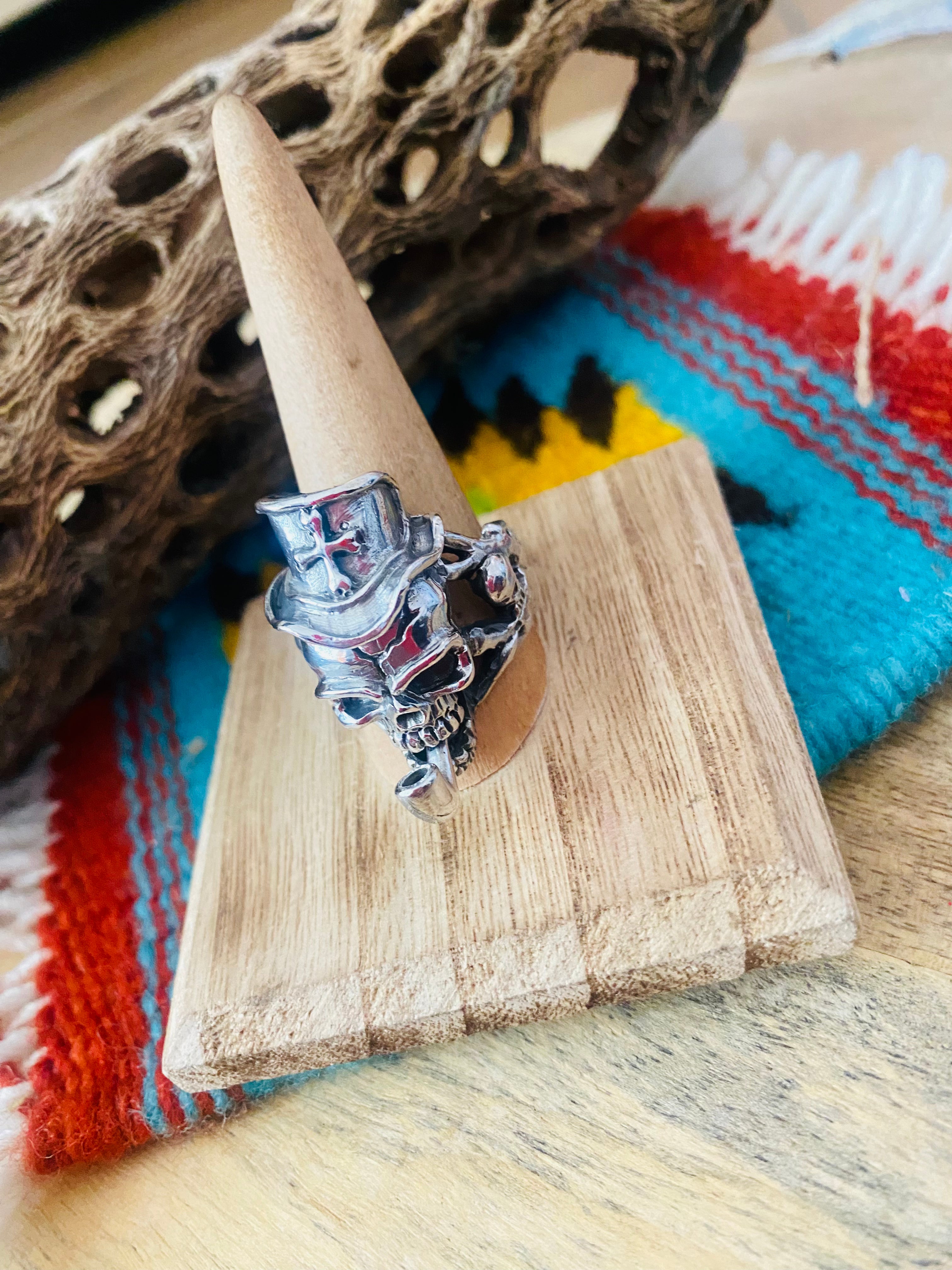 Handmade Sterling Silver Skull Ring Size 10.5