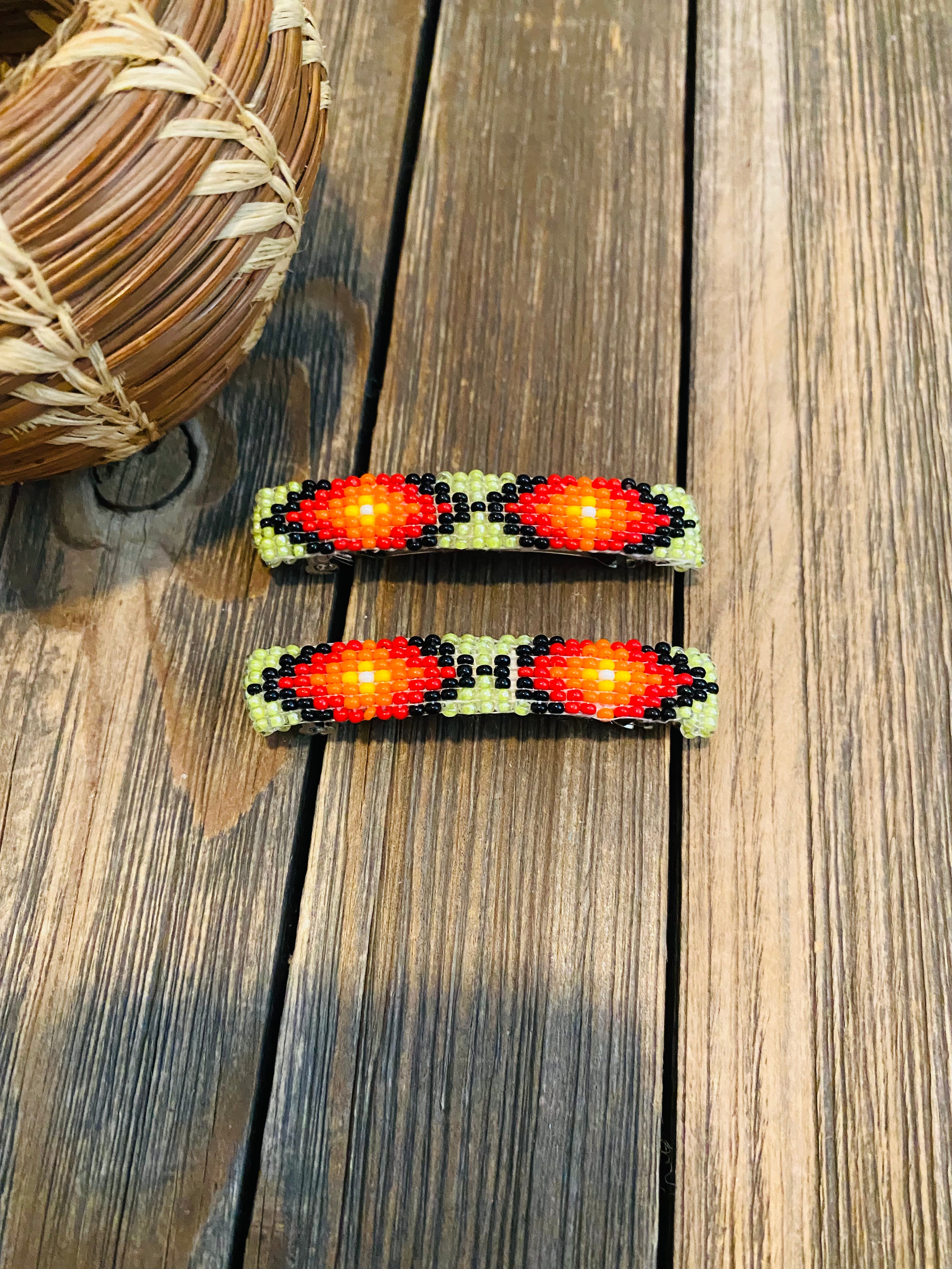 Navajo Handmade Beaded Barrette Set