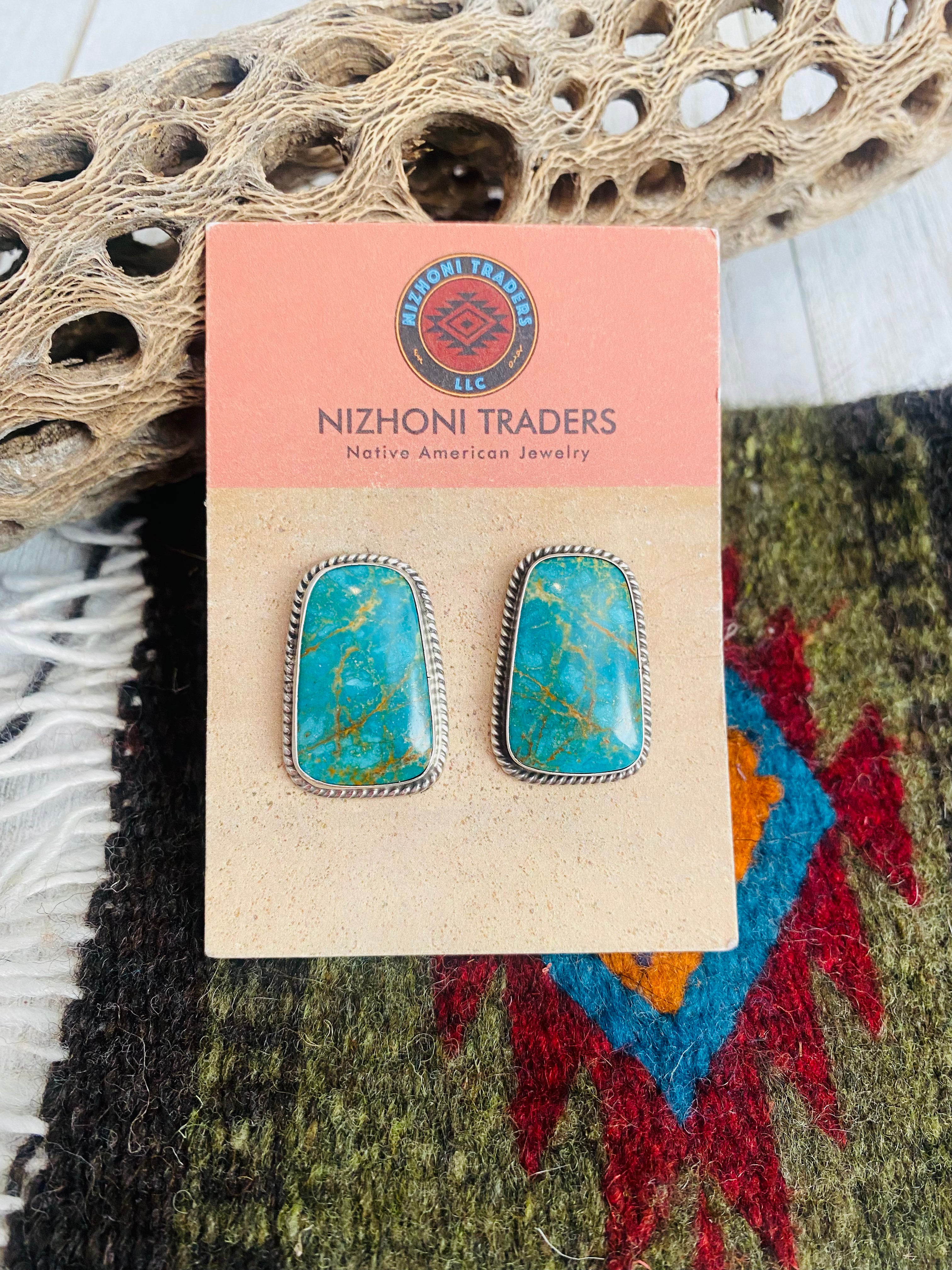 Navajo Sterling Silver & Royston Turquoise Stud Earrings