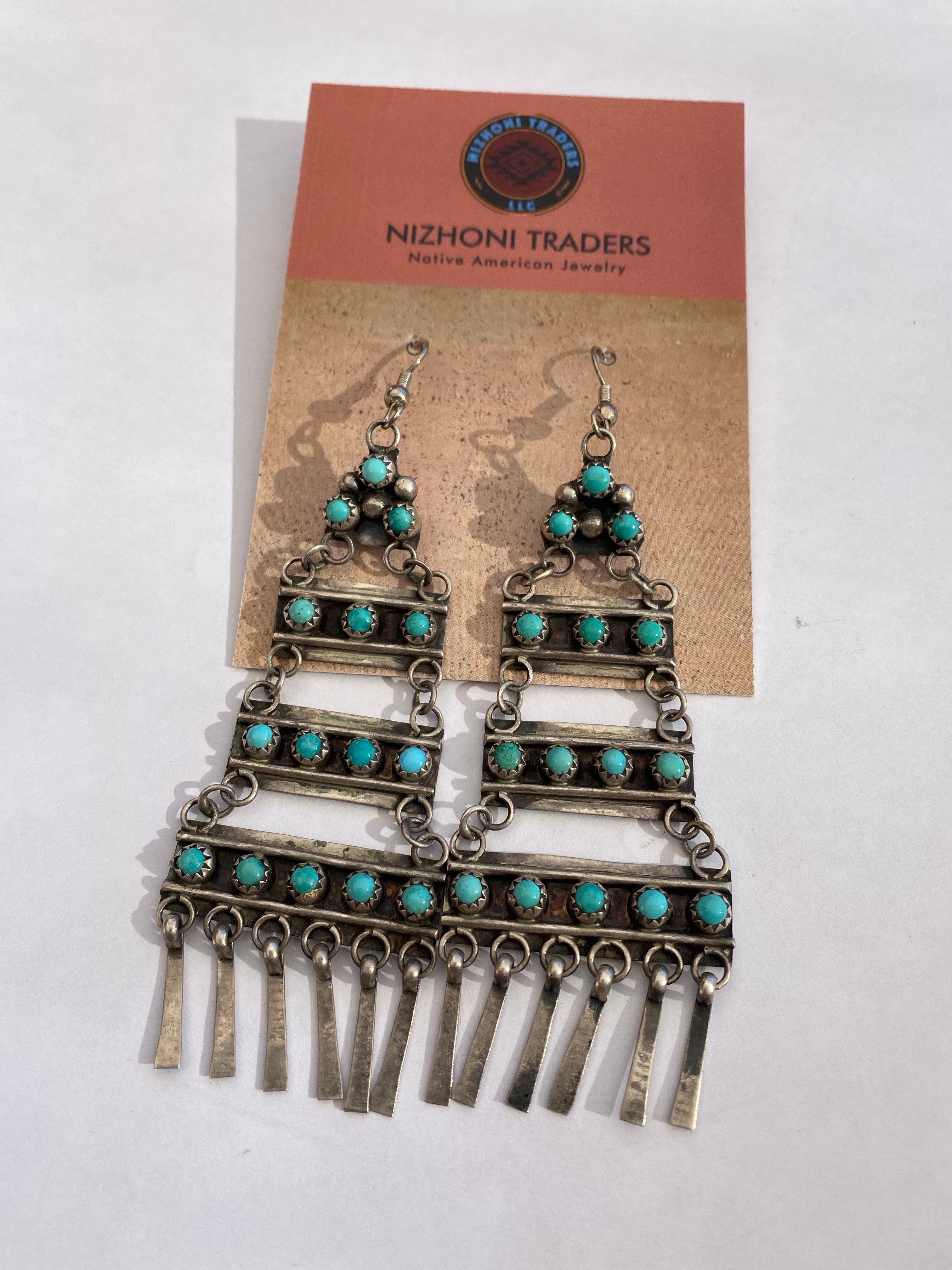 Vintage Turquoise and Sterling Navajo Chandelier Dangles