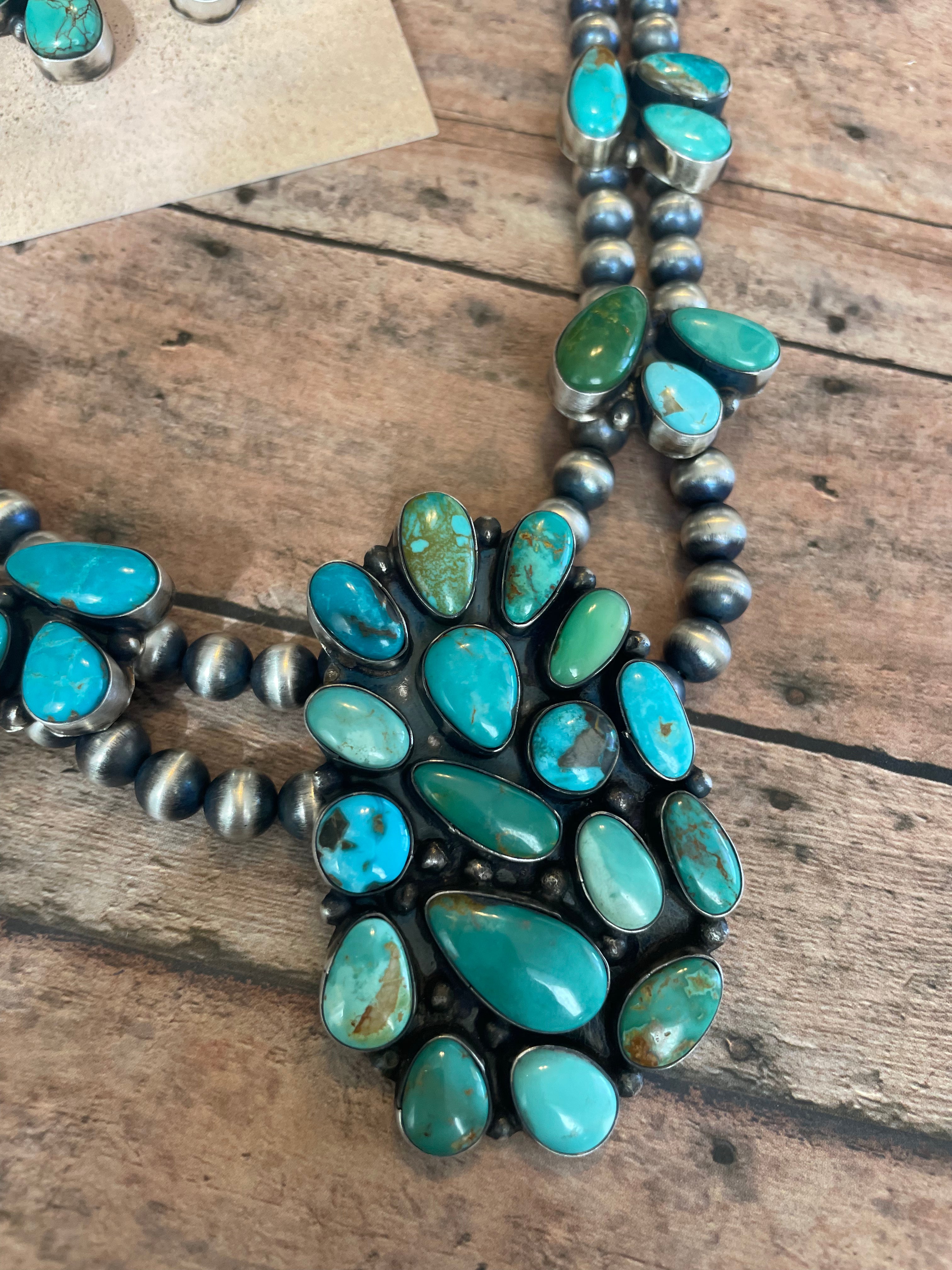 Navajo Sterling Silver & Royston Turquoise Necklace Set by Ella Peters